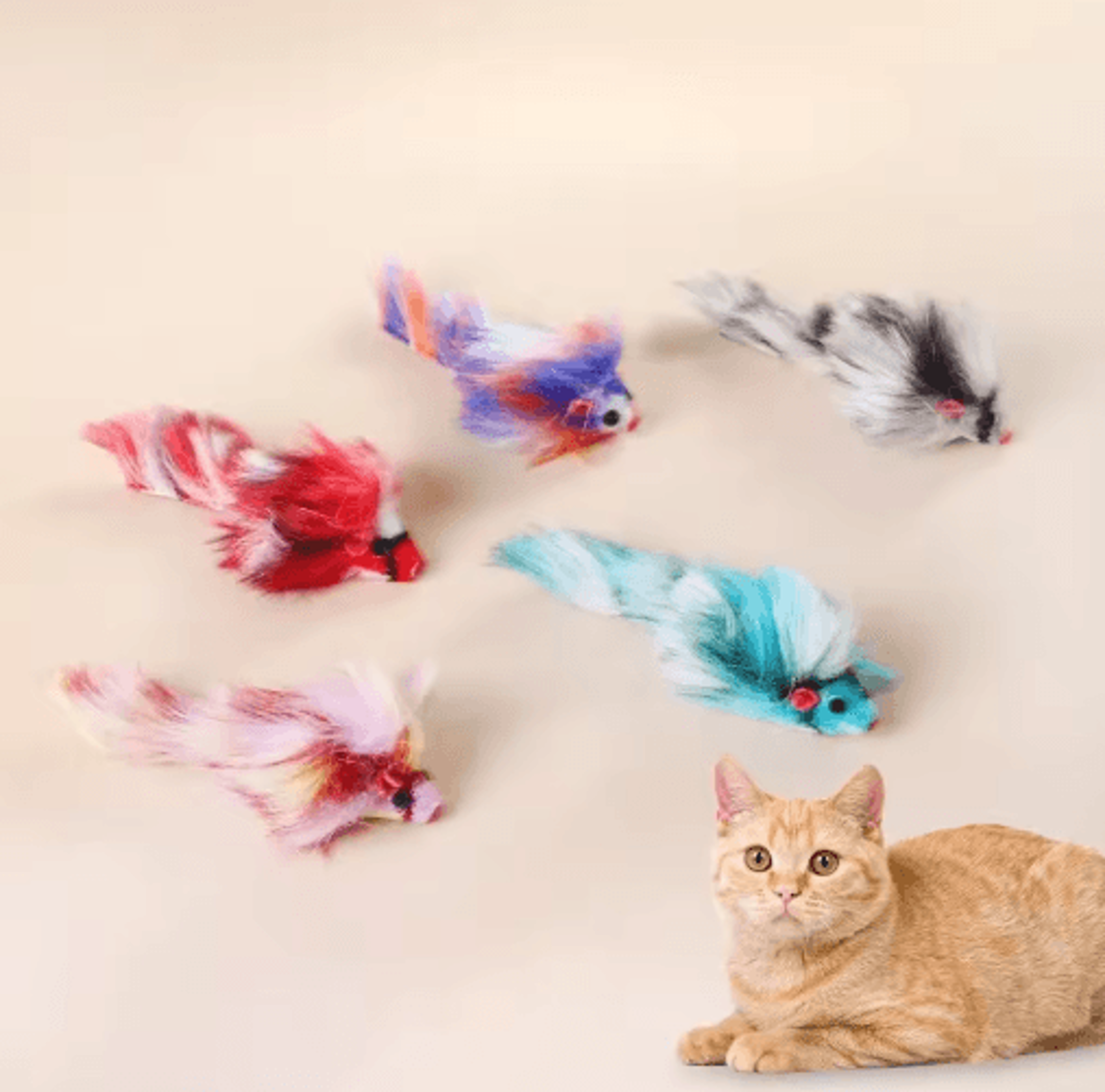 mousemania plush cat toy set – colorful interactive fake mice for cats & kittens