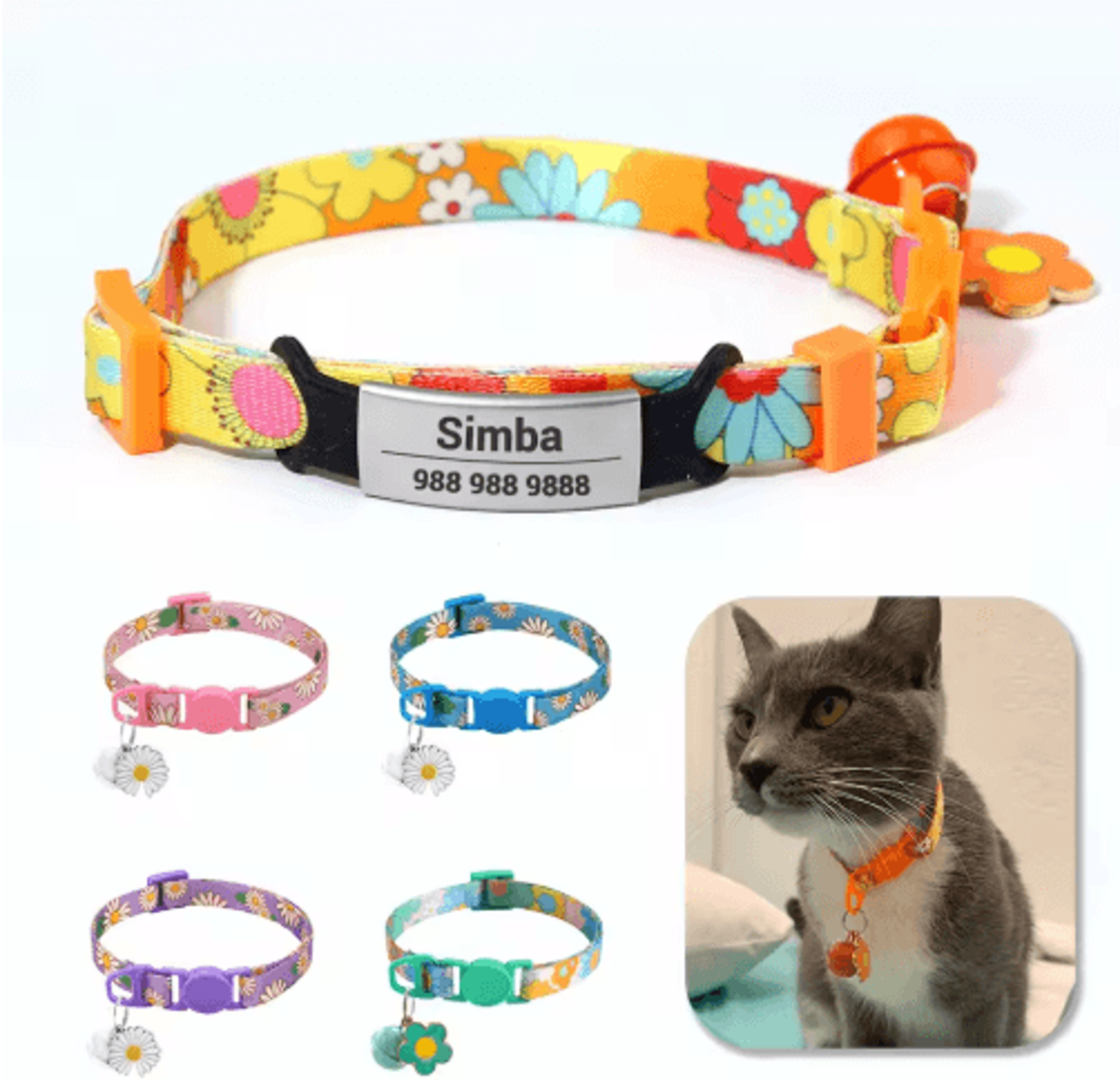 pawprint personalized pet collar – custom engraved cat & puppy collar with bell and safety buckle