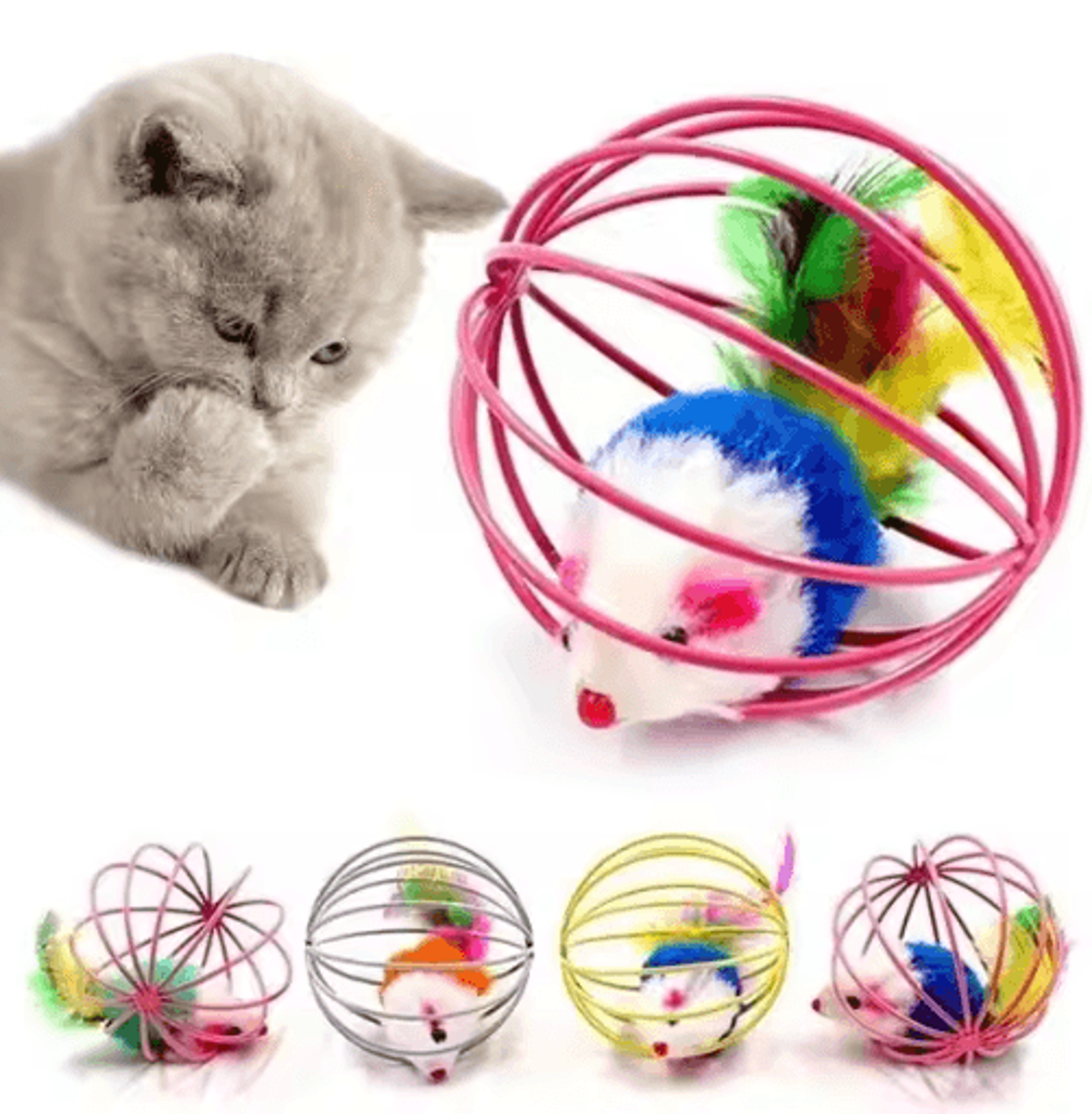 interactive caged mouse ball toy for cats and small dogs