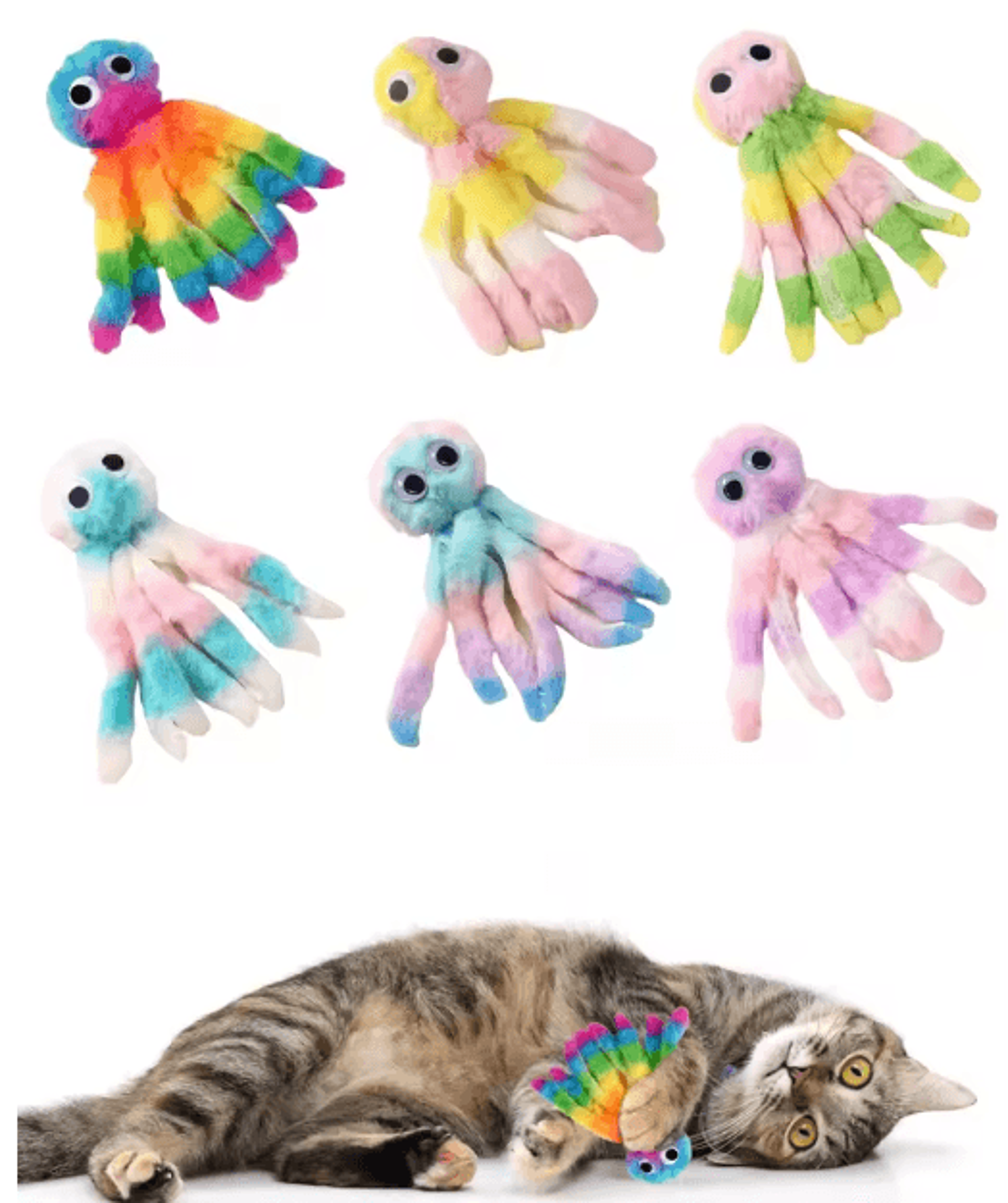 octopus plush cat toy with catnip for chewing, kicking, and interactive play