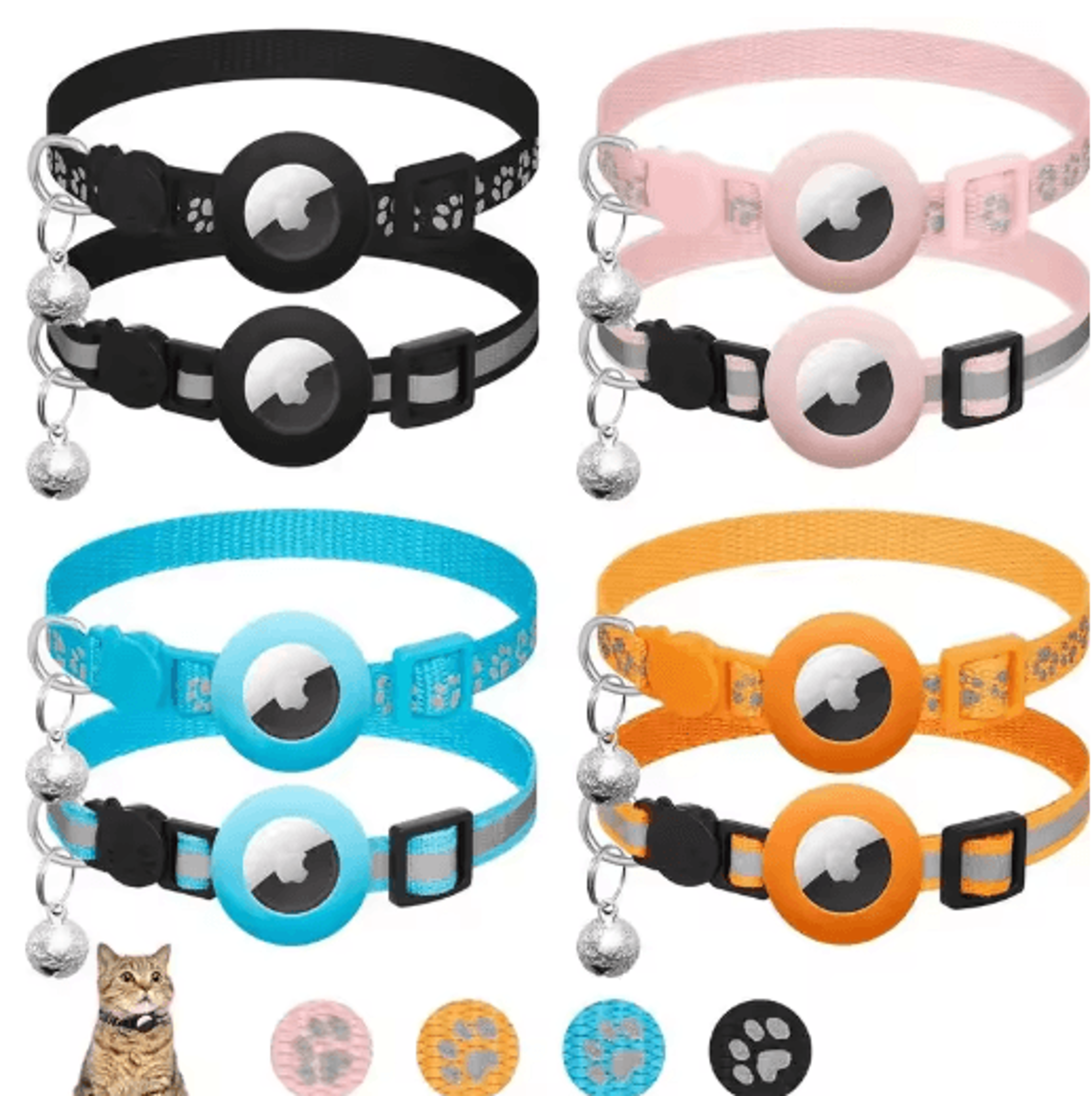 trackglow airtag pet collar reflective gps collar with bell & safety buckle for cats and small dogs