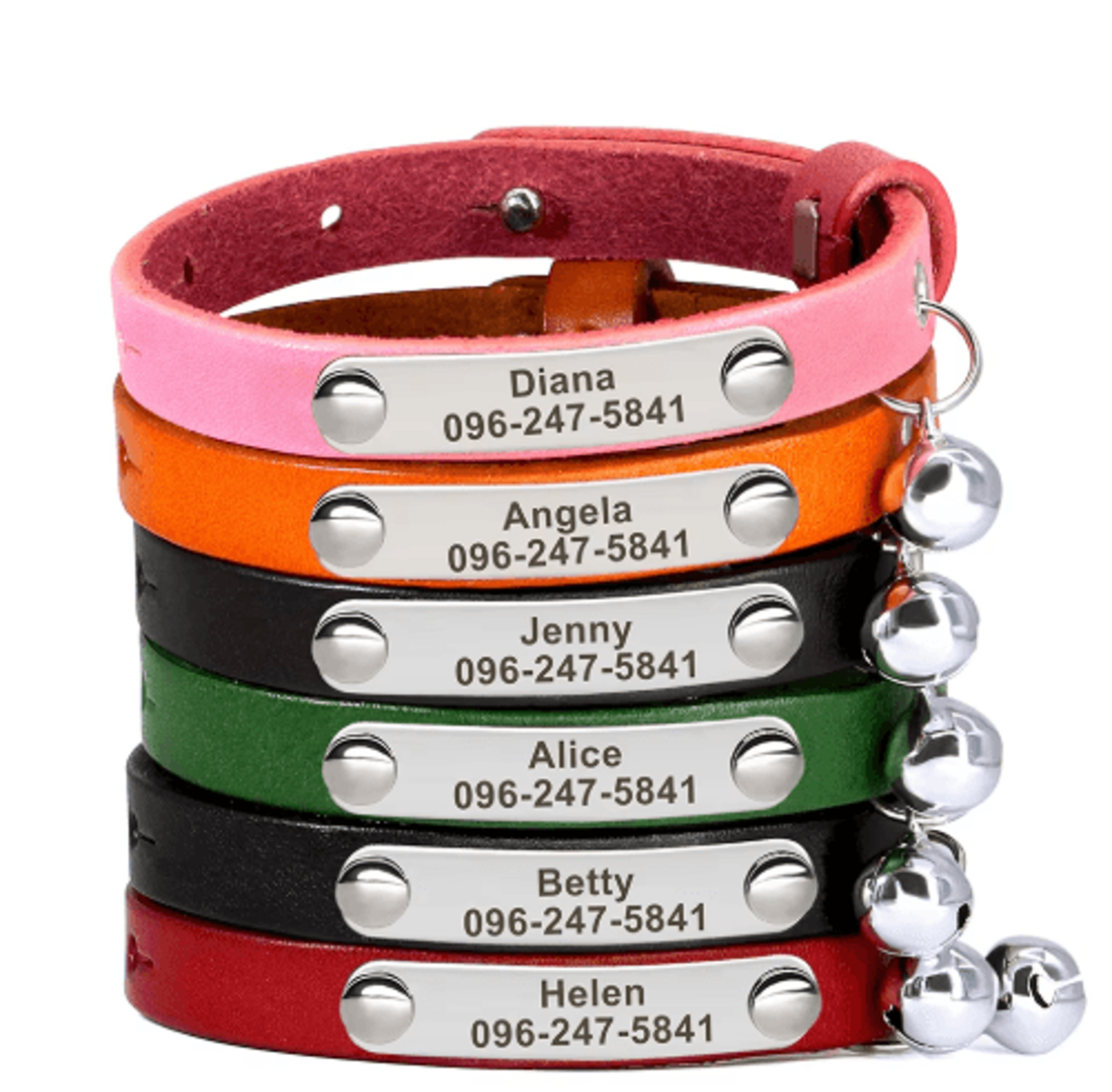custom engraved leather cat collar with bell & anti-lost id tag