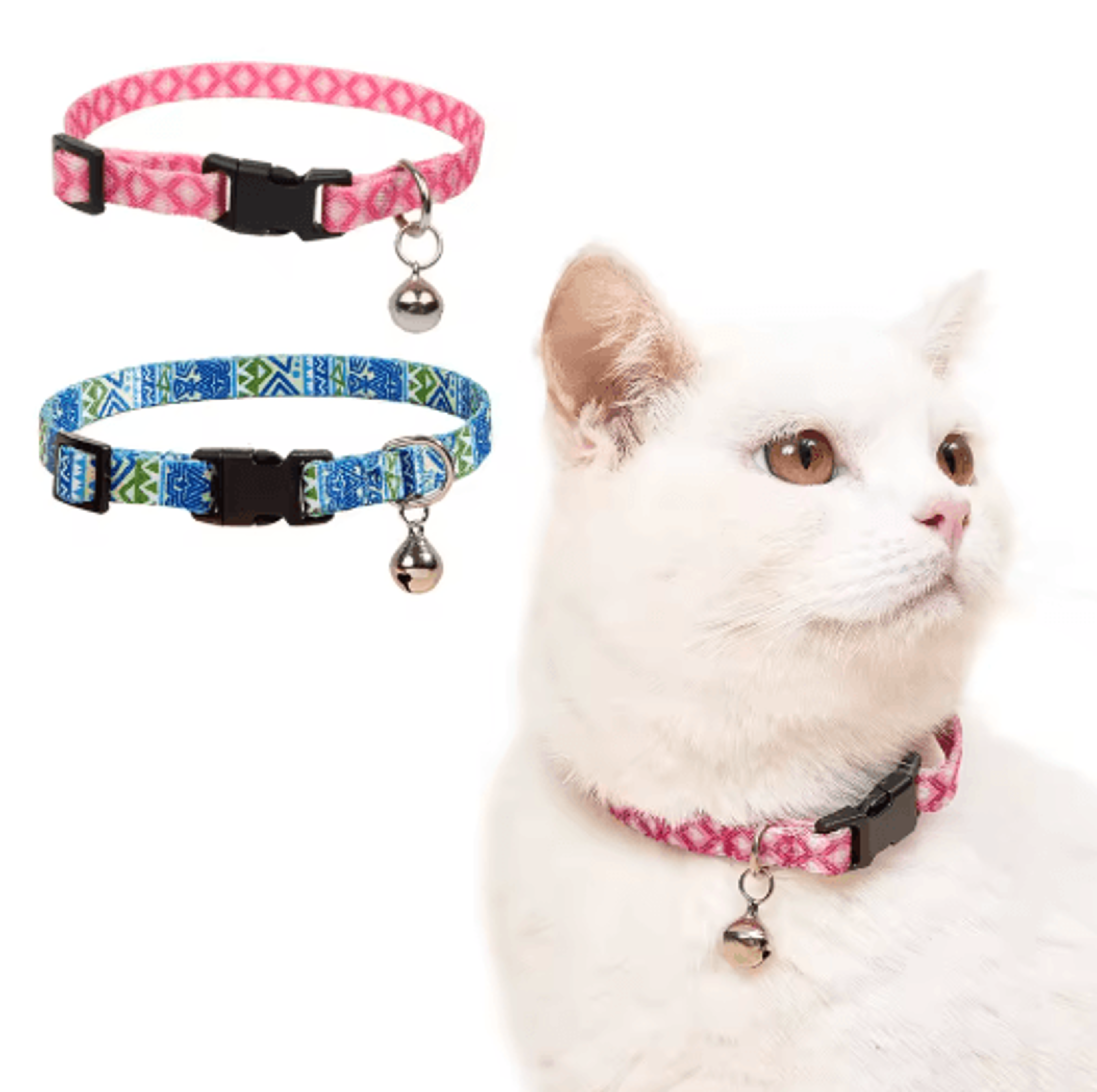 geopaws doodle cat collar – colorful geometric print collar with bell for cats & small pets