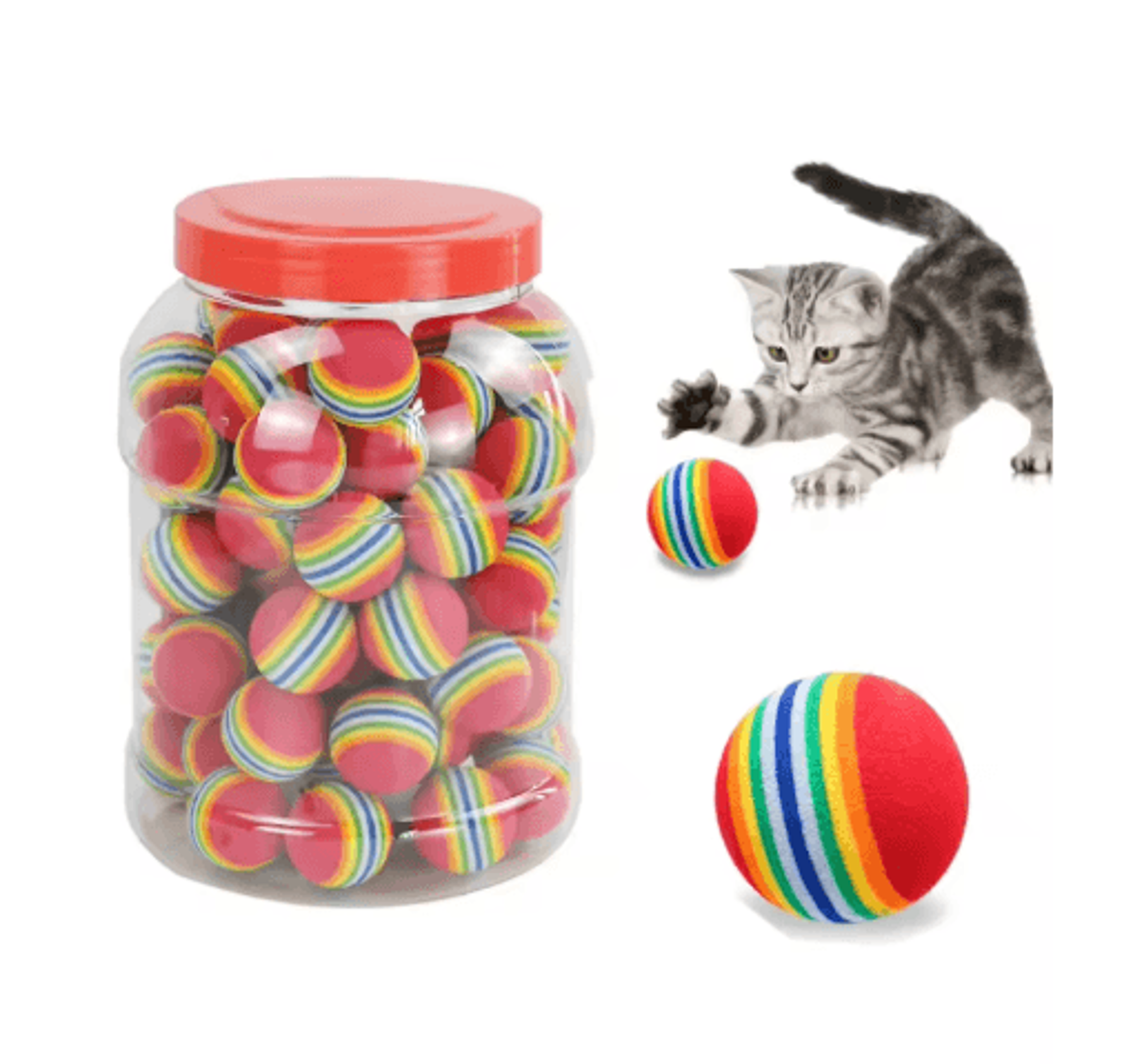 rainbowbounce rattle ball set – interactive eva pet balls for cats, dogs & puppies