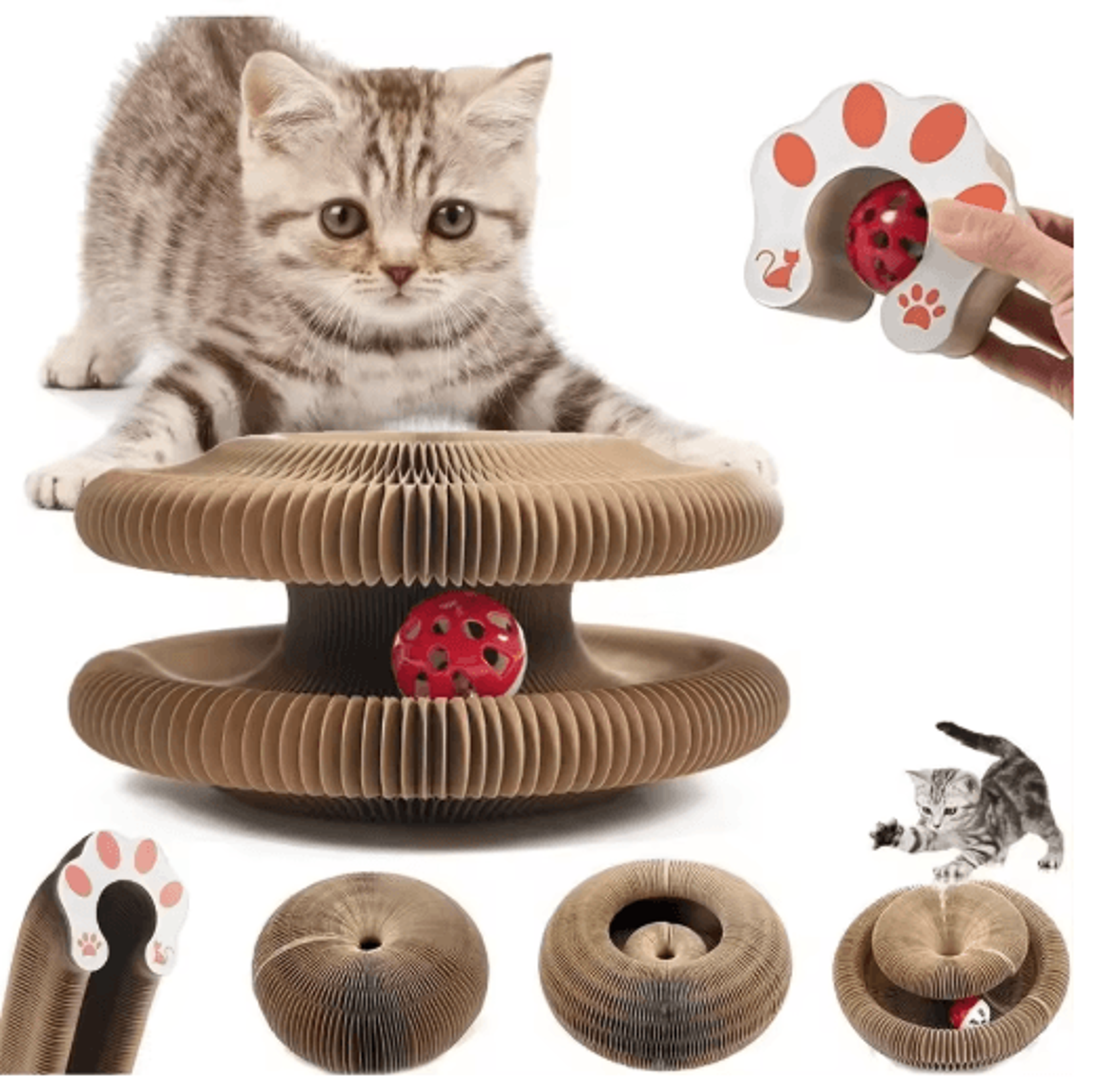 magicfold cat scratcher tunnel – round corrugated scratch board & interactive cat toy