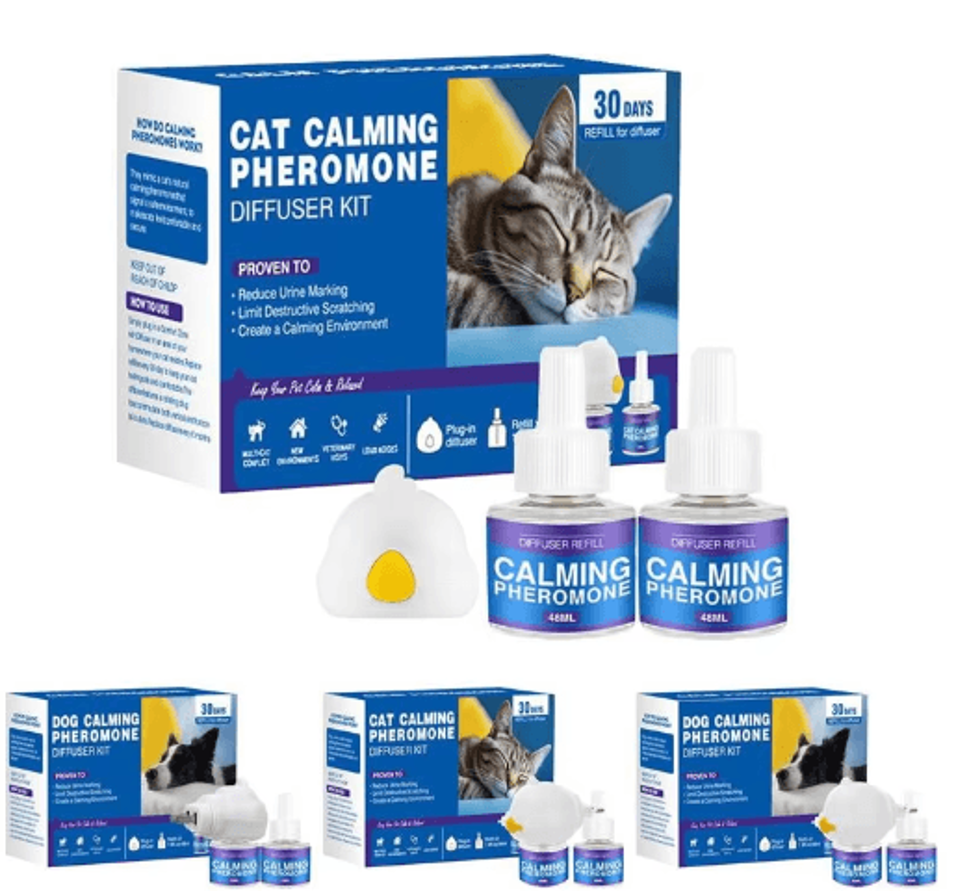 calmease pheromone diffuser refill – 60-day calming solution for cats & multi-pet homes