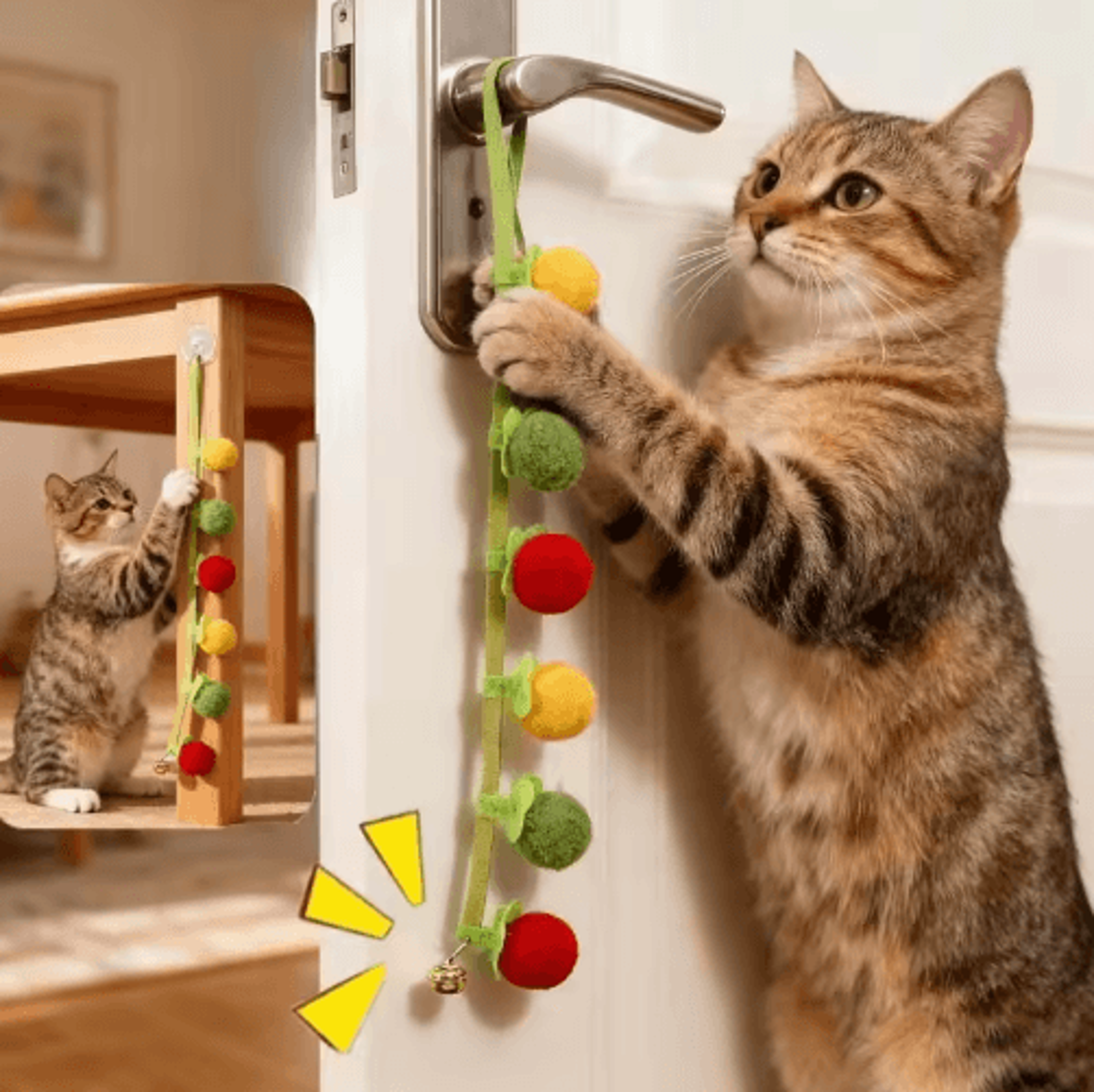 jinglefelt hanging cat teaser – interactive felt toy with bell for cats & kittens