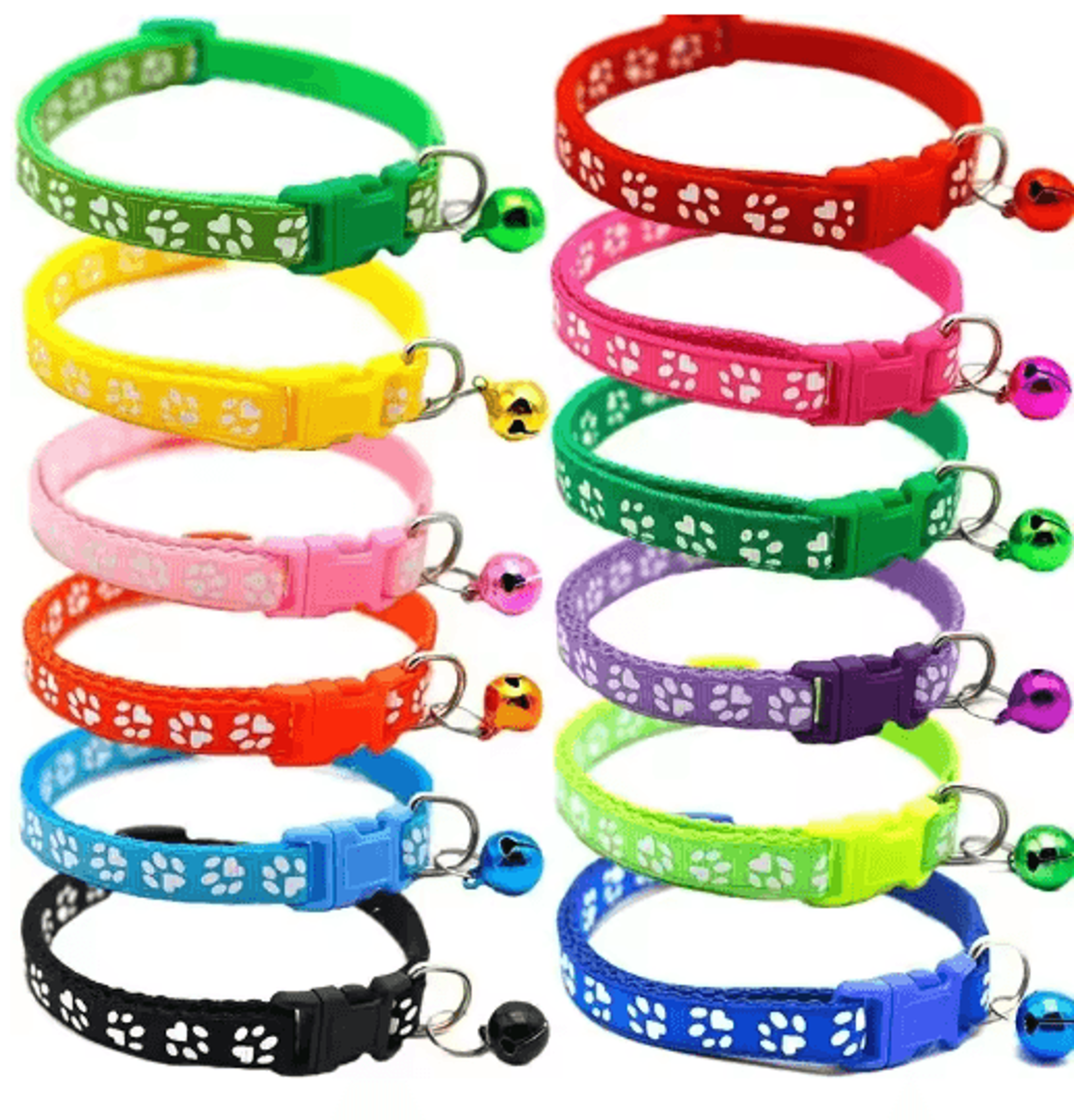 adjustable paw print pet collar with safety bell for cats and small dogs