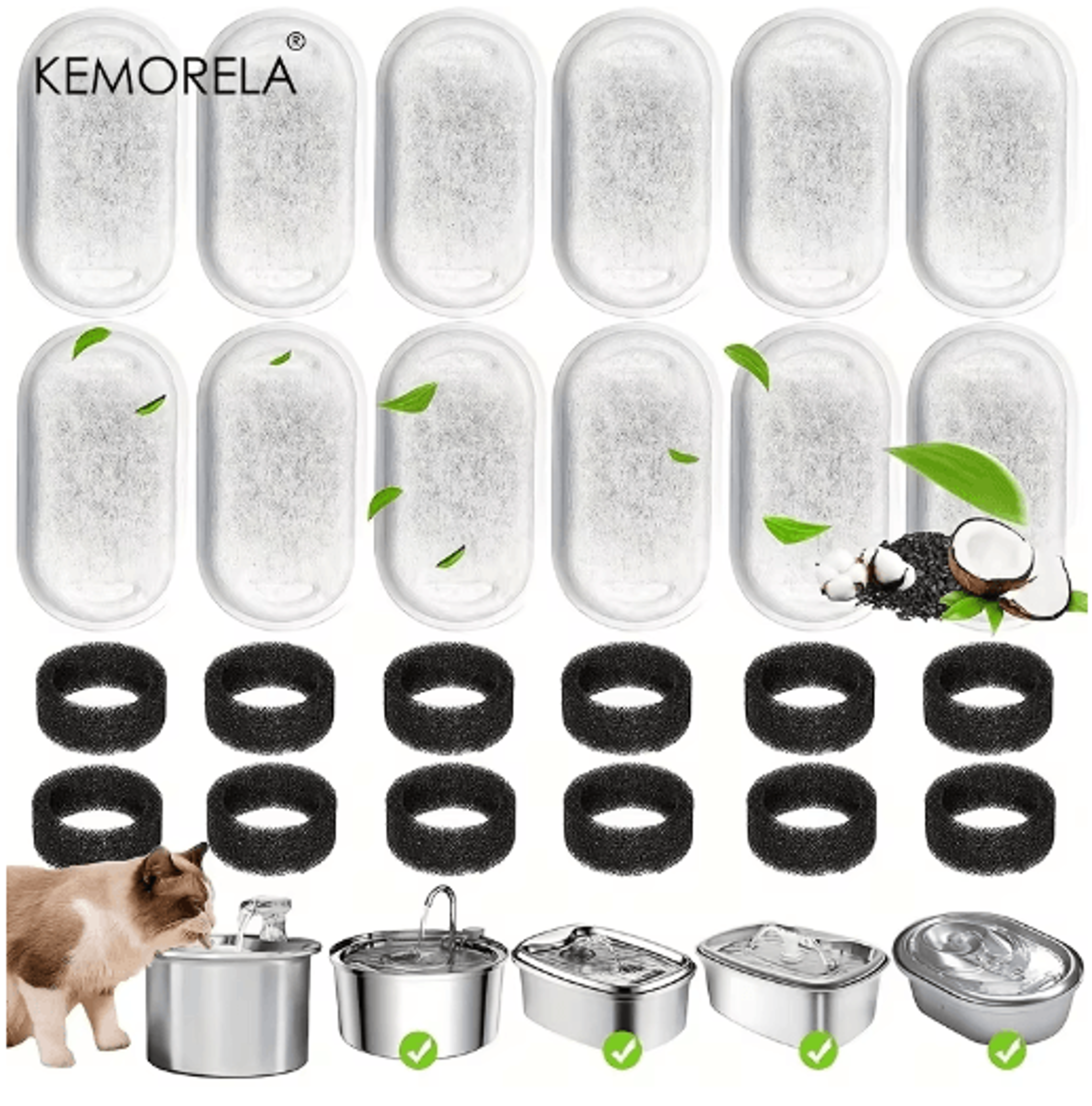 activated carbon water fountain filters for pet water dispensers (12/15 pack)