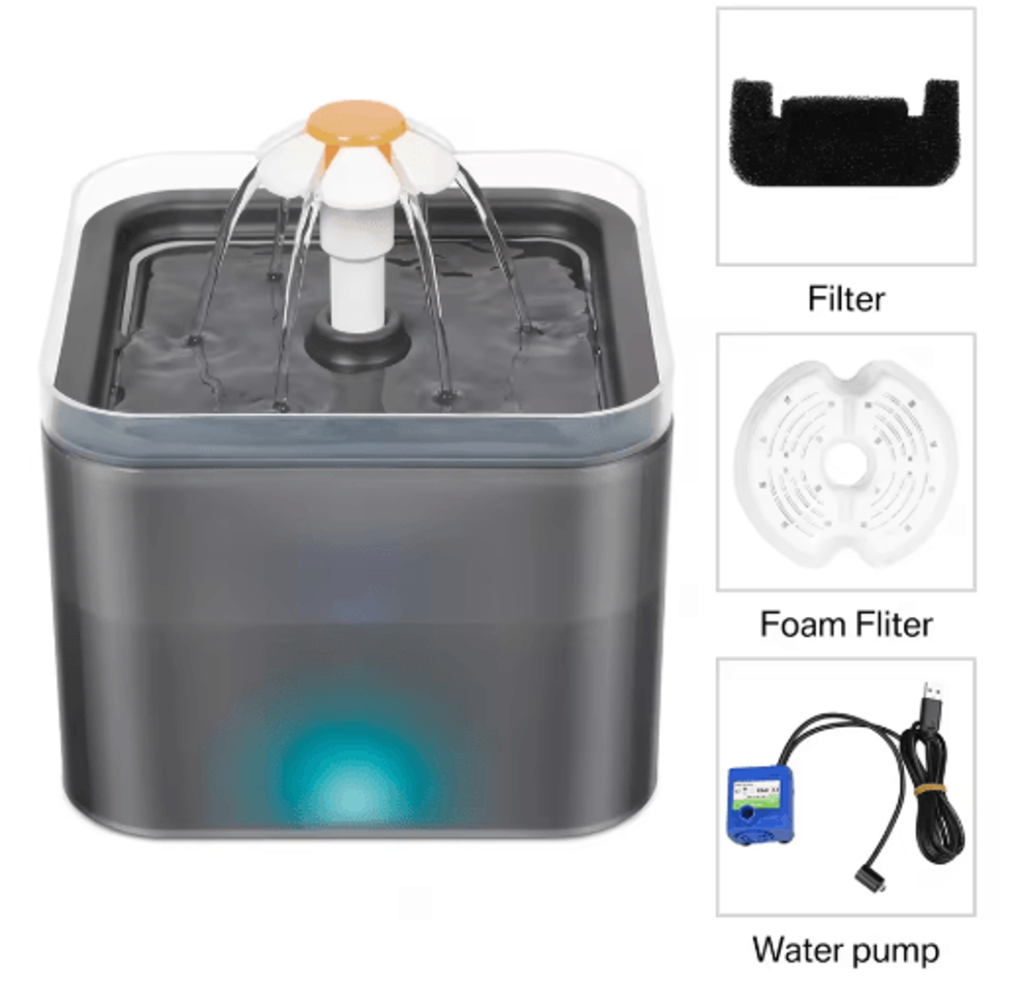 ultra-quiet 2l cat water fountain with led light for healthy hydration