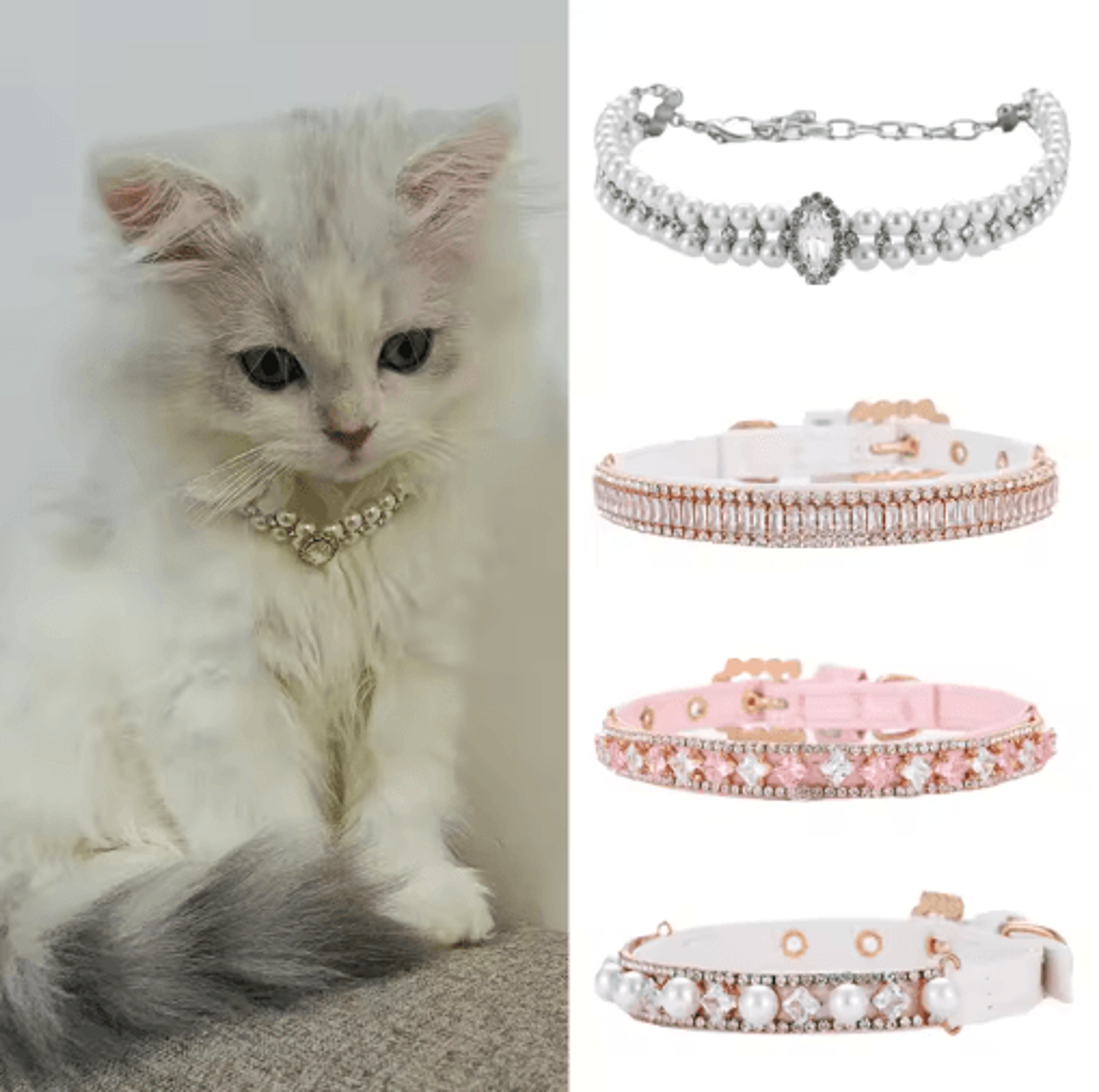 luxury pearl pet necklace collar with rhinestone accents for cats & small dogs