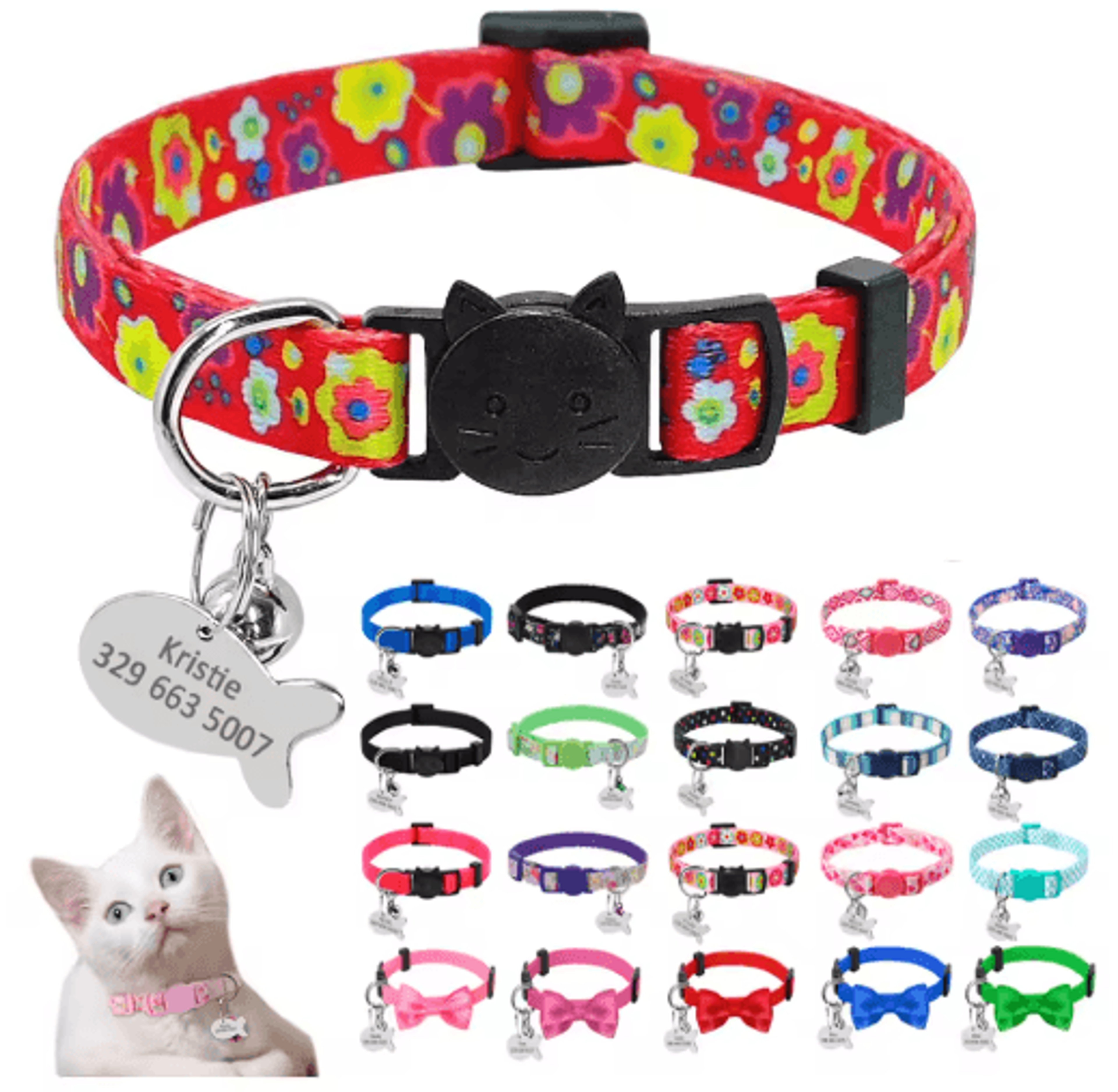 personalized engraved nylon cat collar with custom id tag