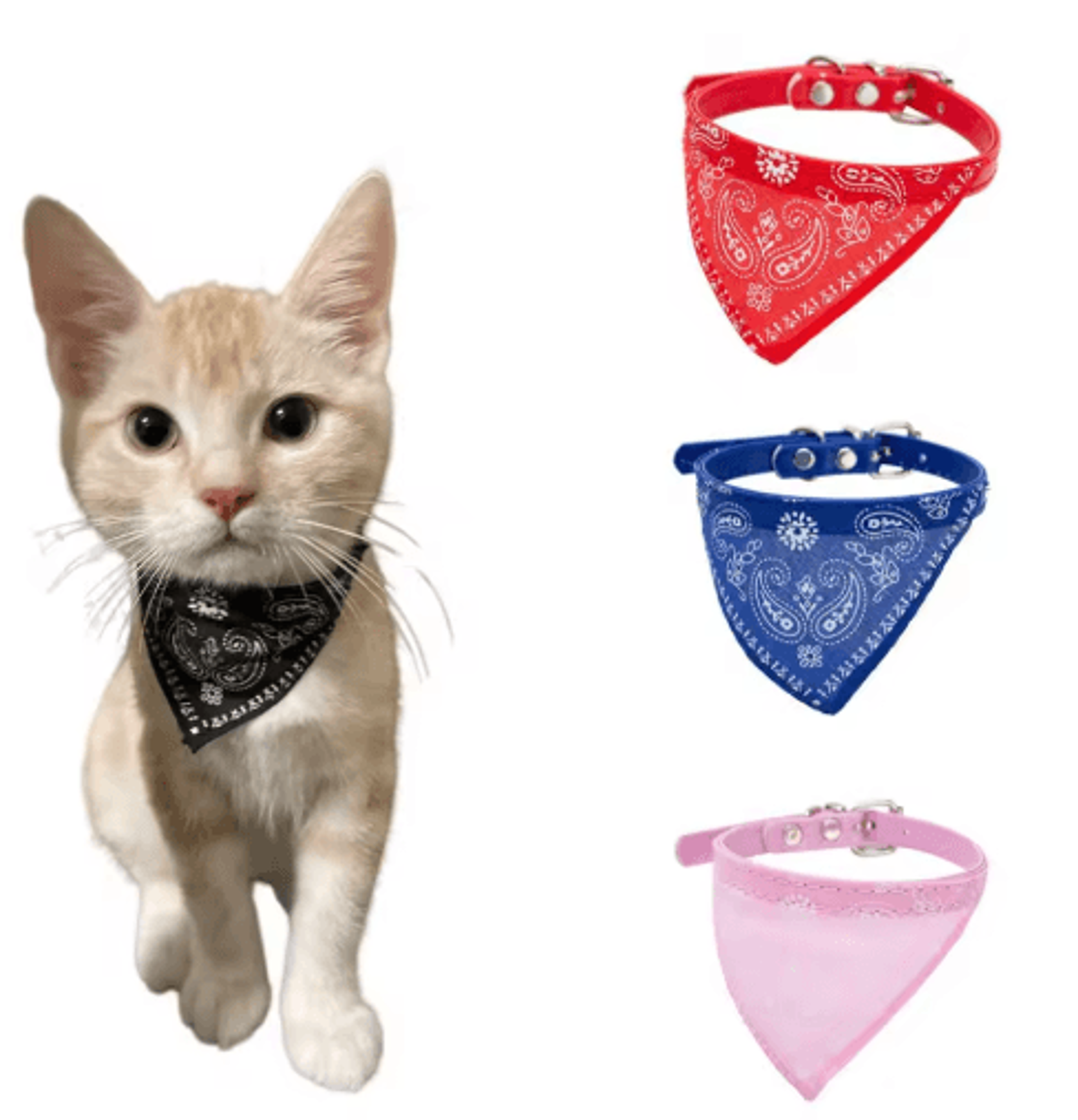 adjustable printed bandana pet collar for cats, kittens & small dogs