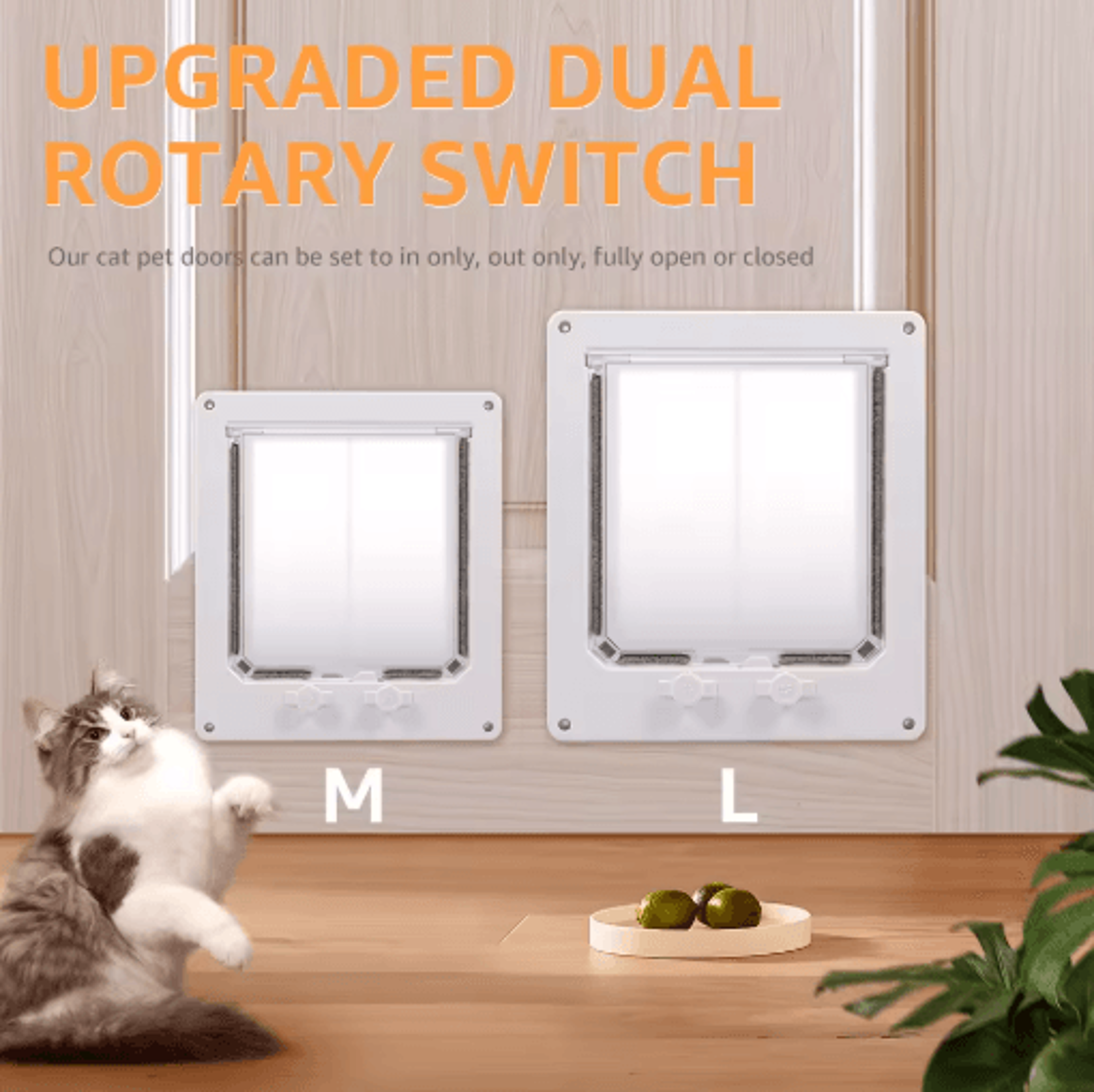 4-way locking cat door with secure flap for easy pet access