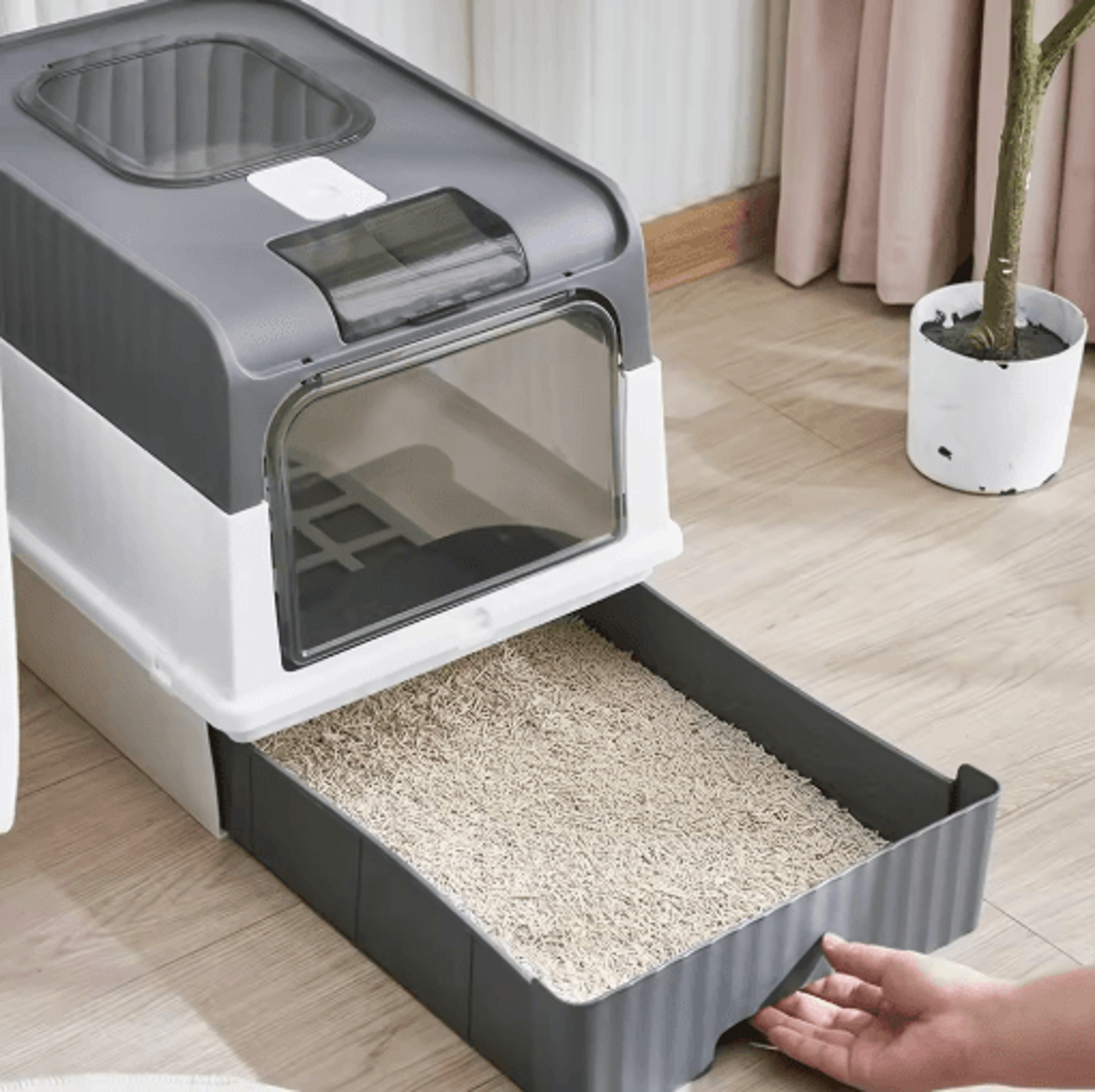 portable collapsible cat litter box with splash guard & scoop