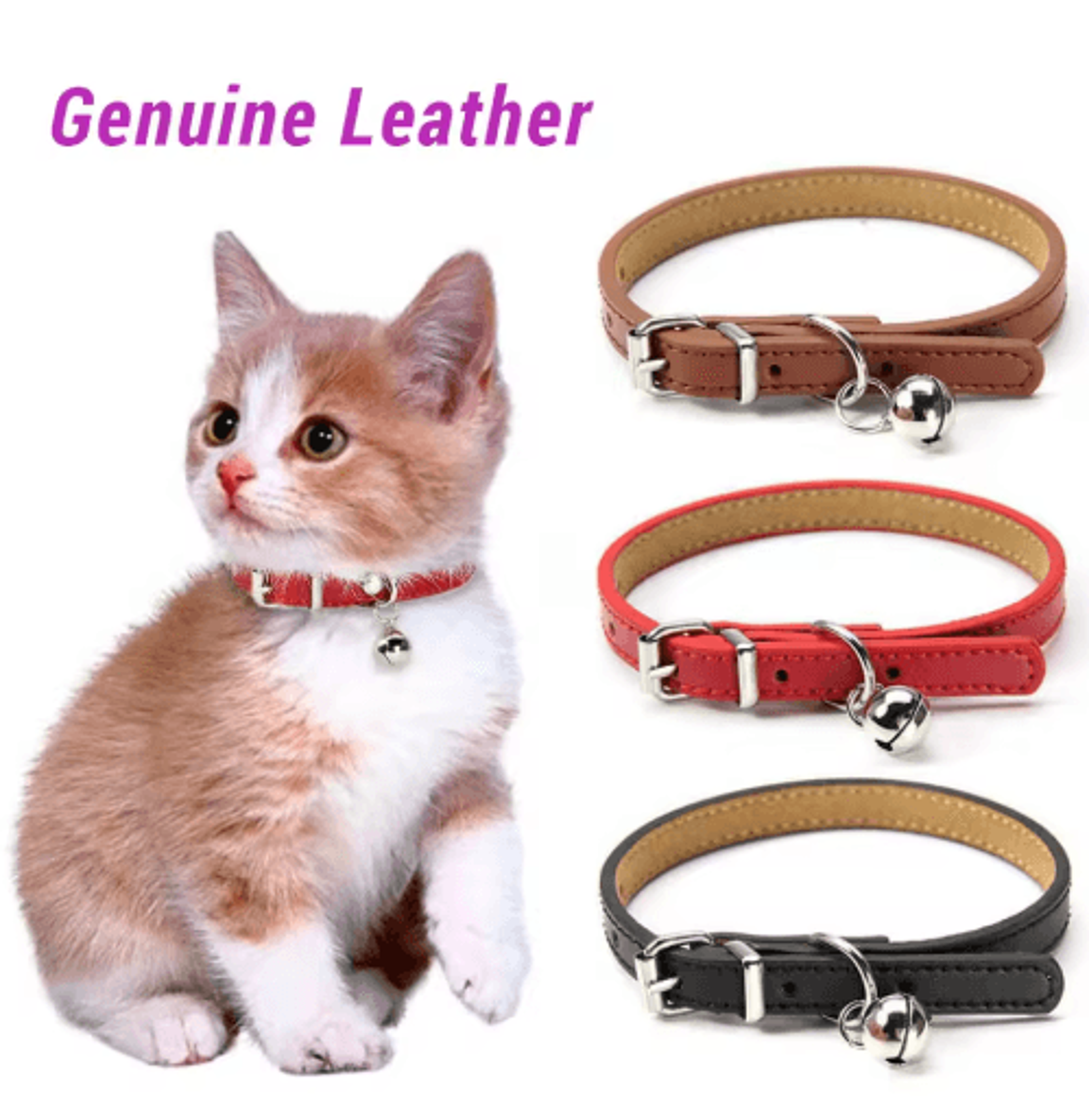 genuine leather cat collar with bell for stylish comfort & everyday safety