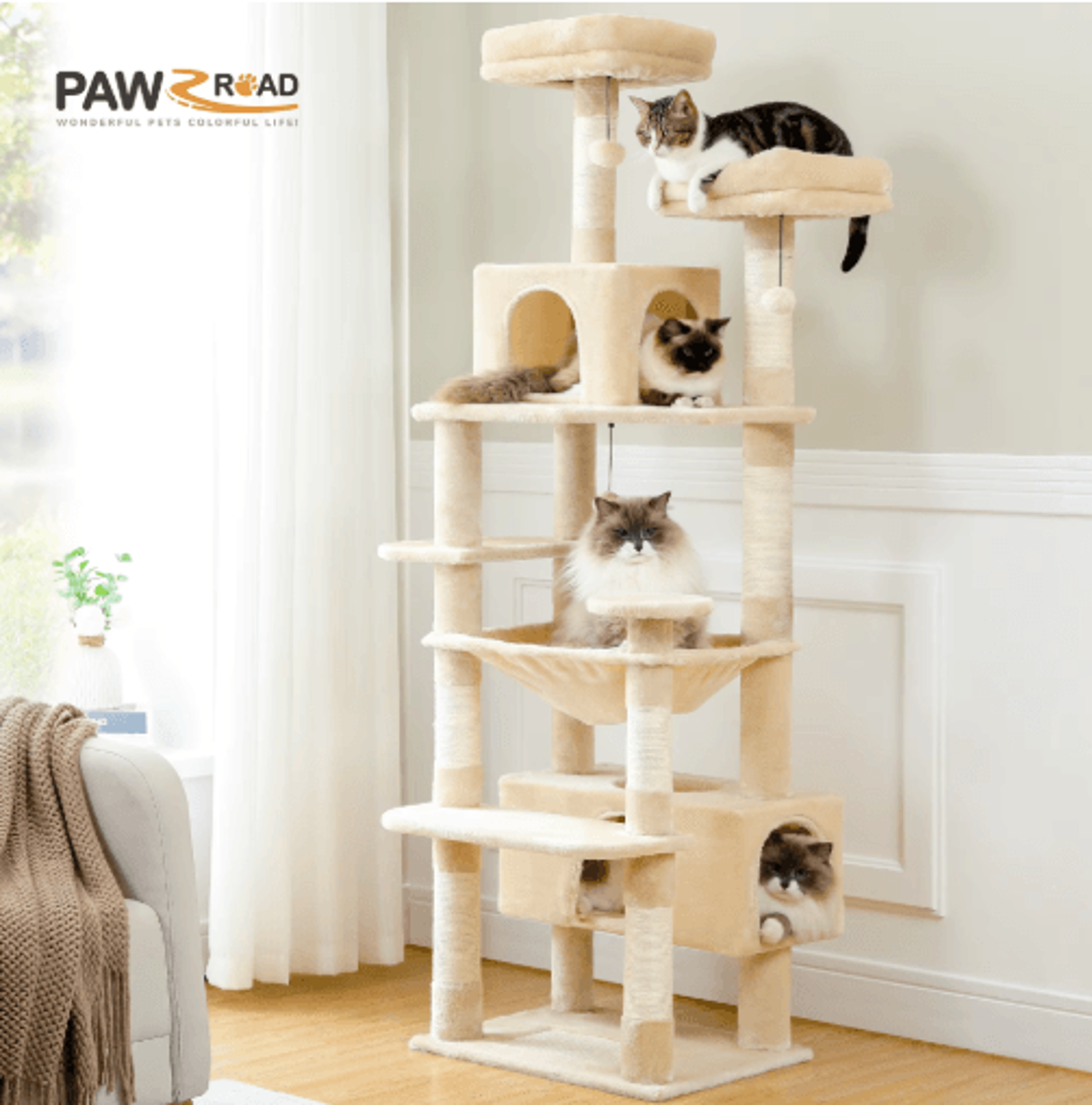 deluxe multi-level cat tree tower with hammock, condo & scratching posts
