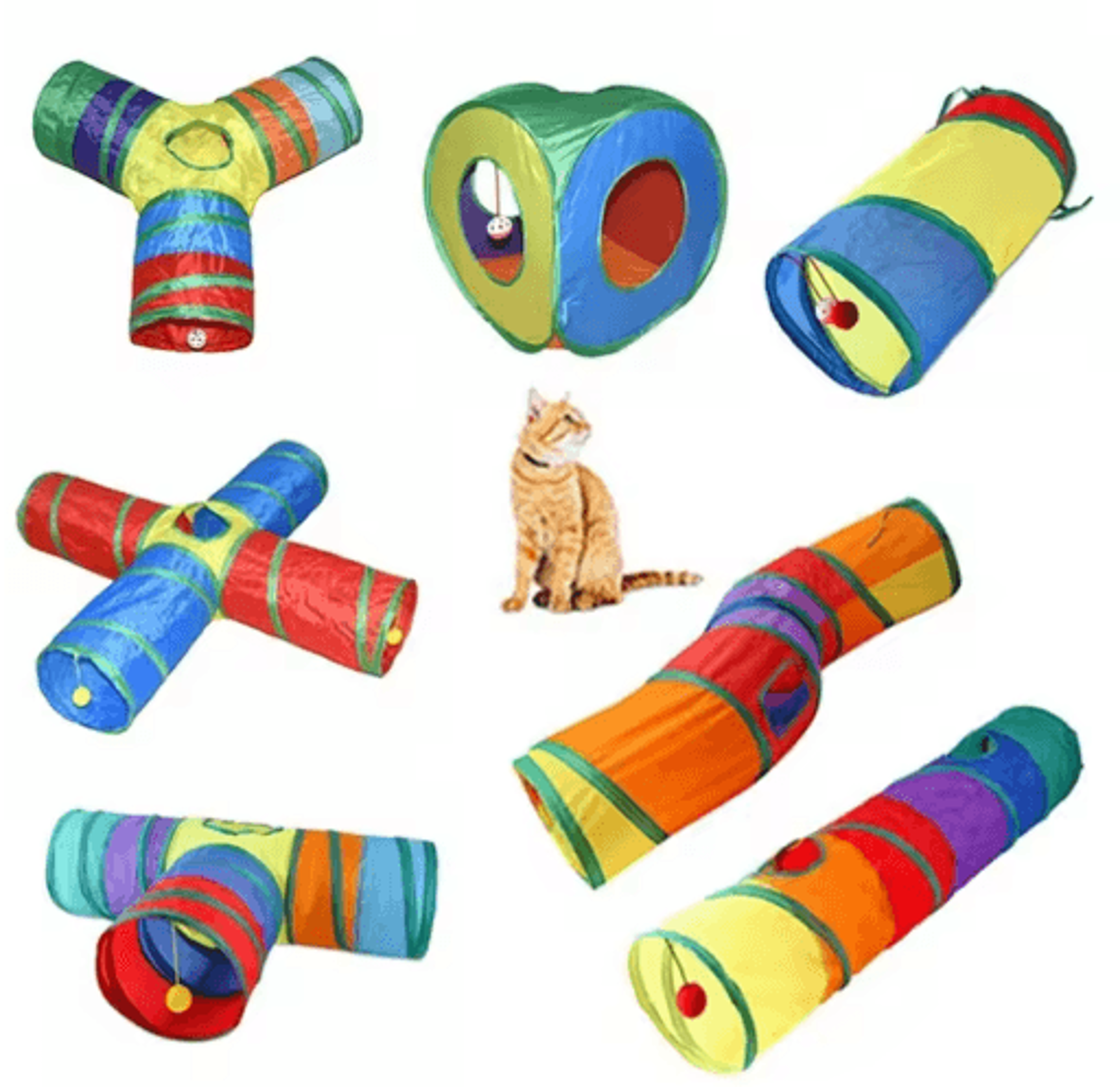 foldable rainbow cat tunnel play tube for cats, rabbits & small pets