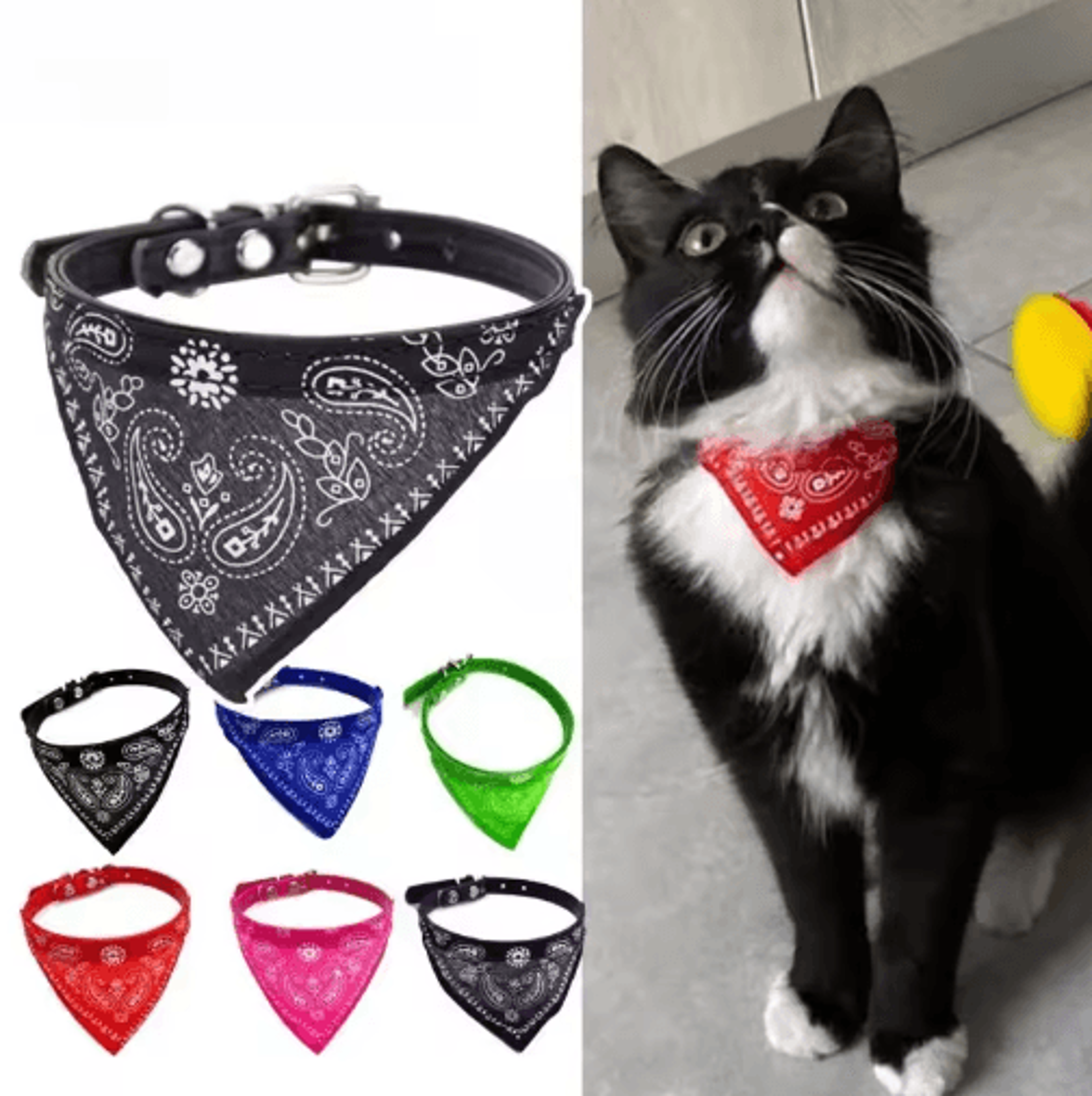 adjustable pet bandana collar with cute triangle scarf & pu leather strap