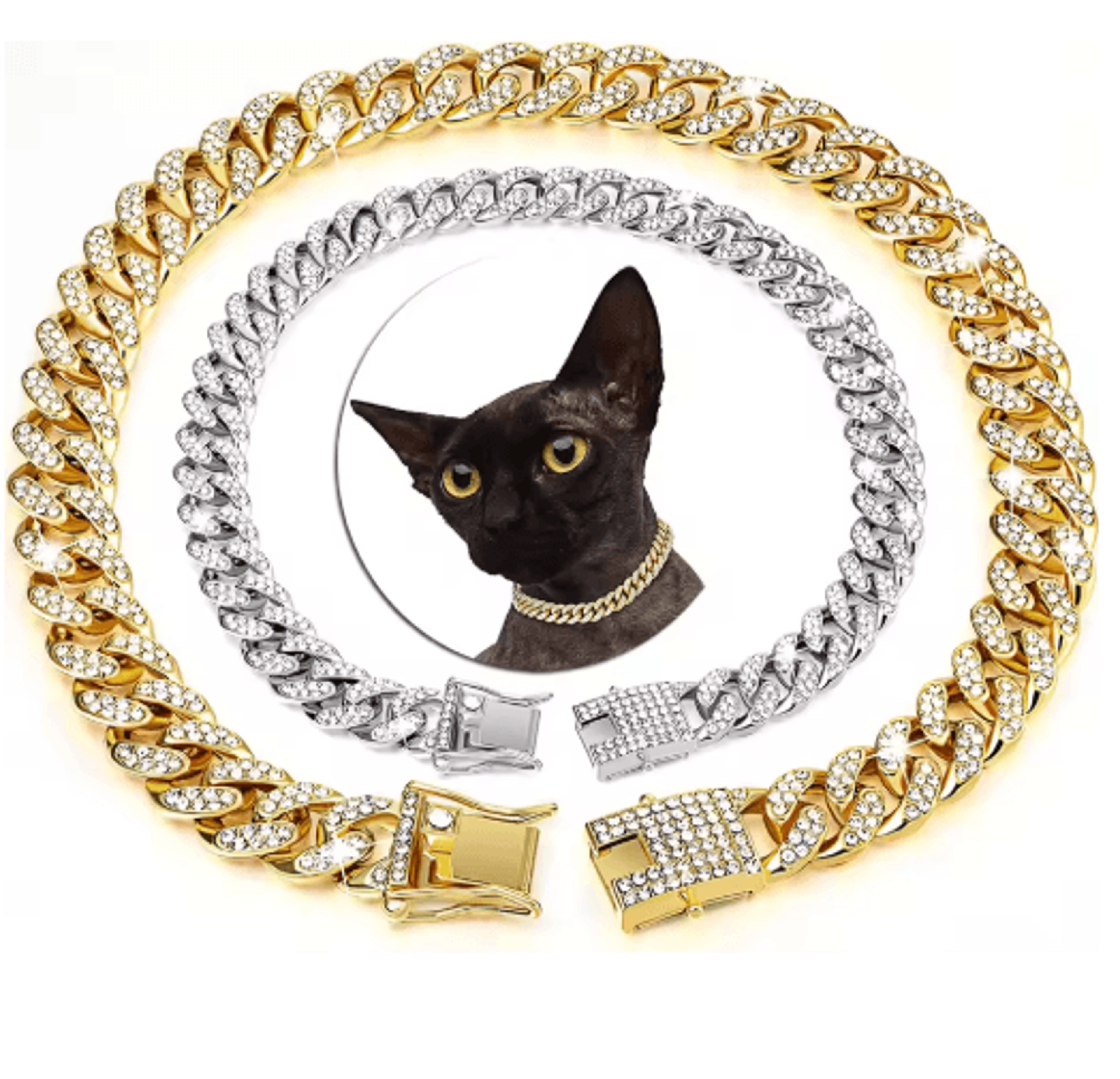 luxury rhinestone cuban link cat necklace collar for cats & small dogs