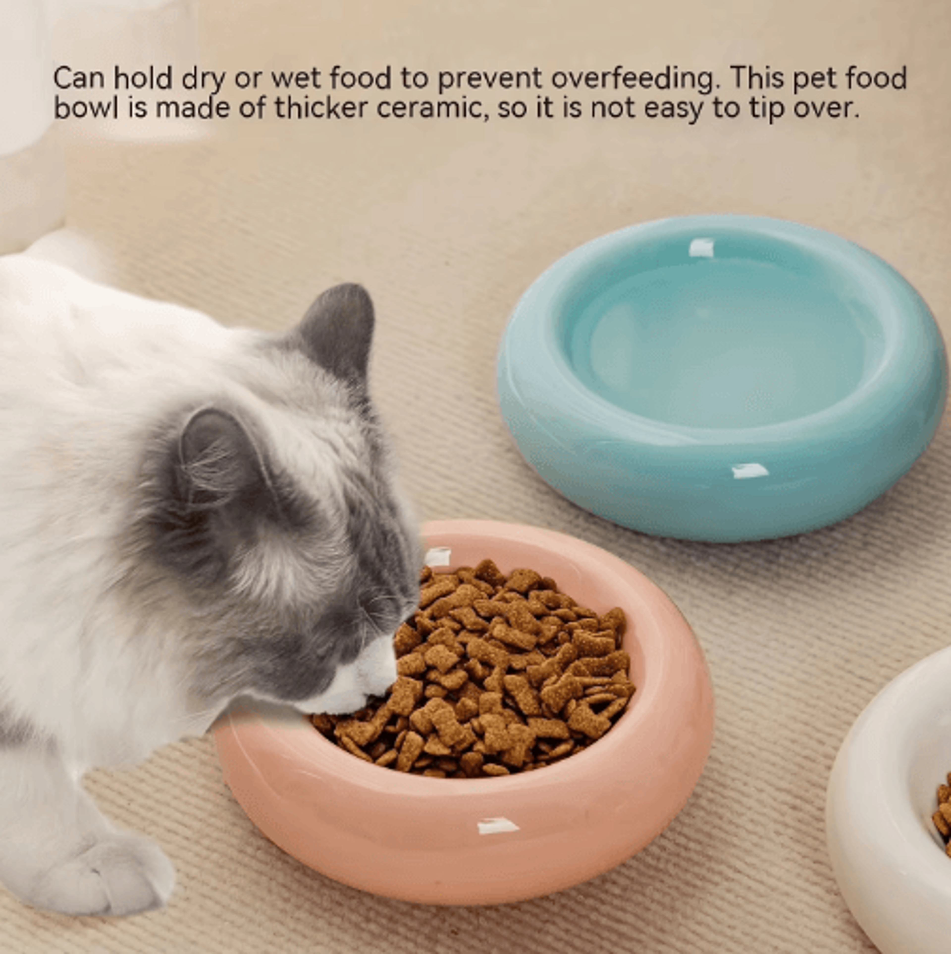 donut-shaped ceramic cat bowl with non-slip anti-tip design