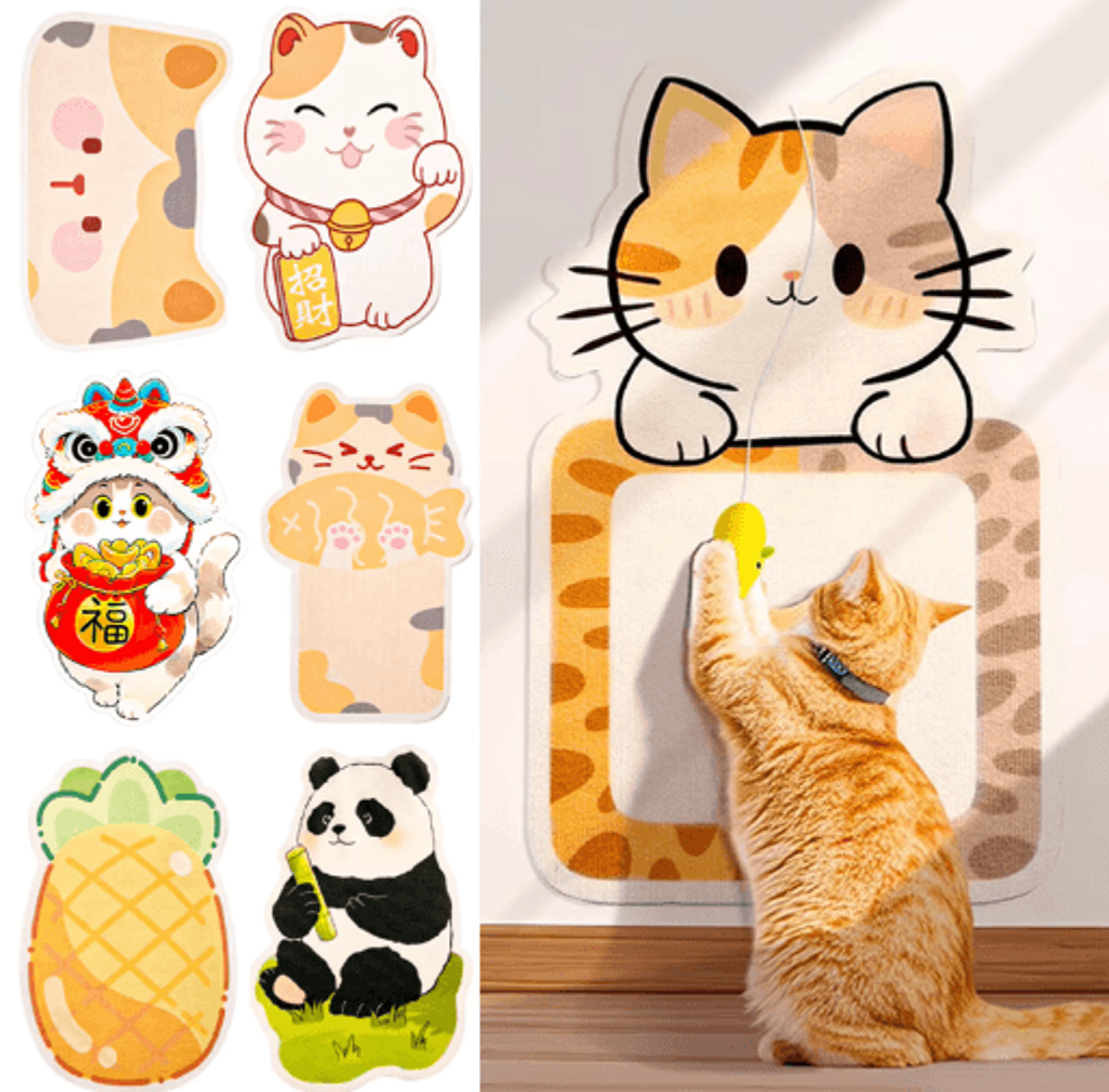 self-adhesive felt cat scratcher mat with hanging toy for walls & furniture