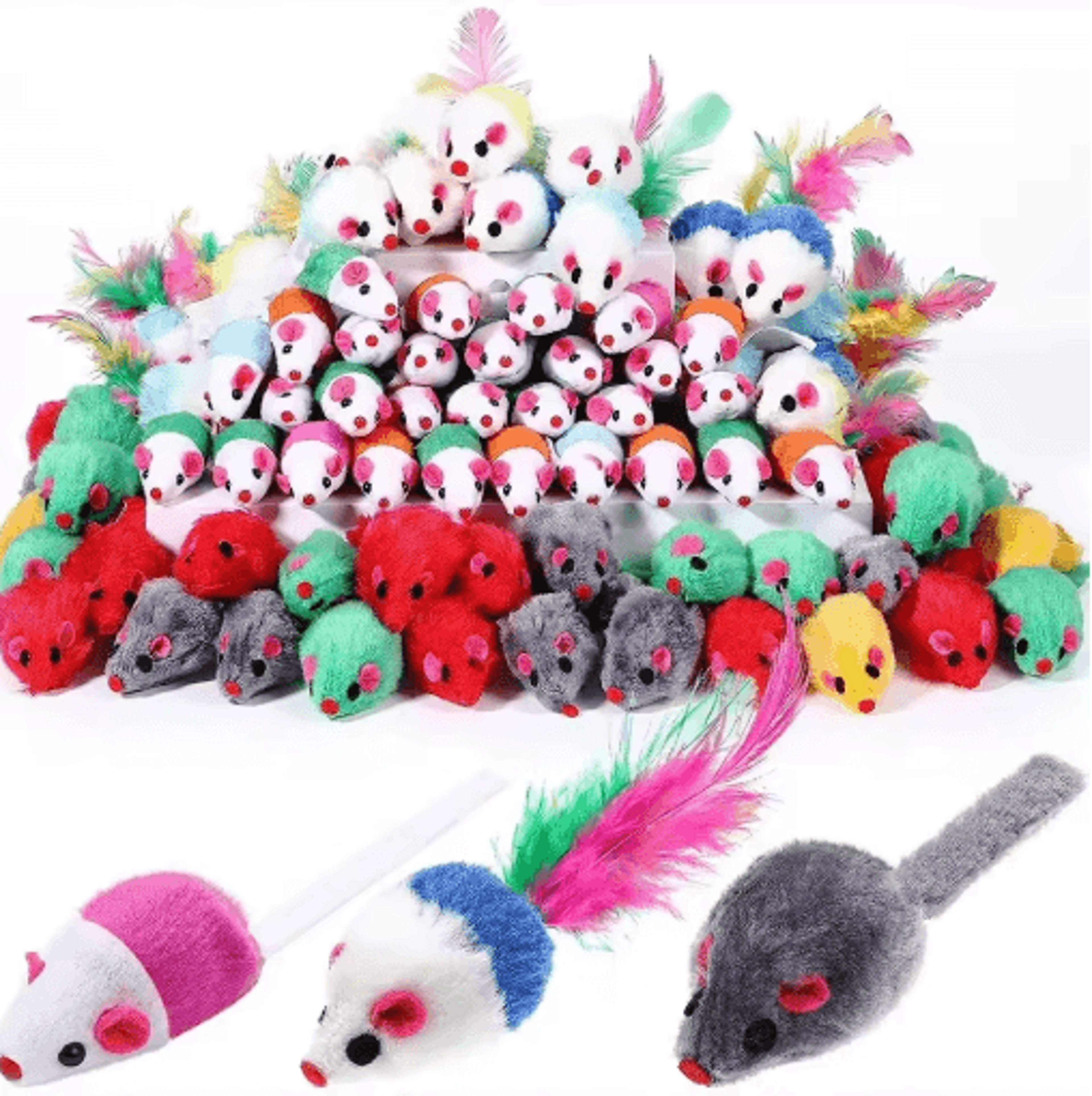 catnip-filled faux fur mouse toys with rattle for interactive cat play
