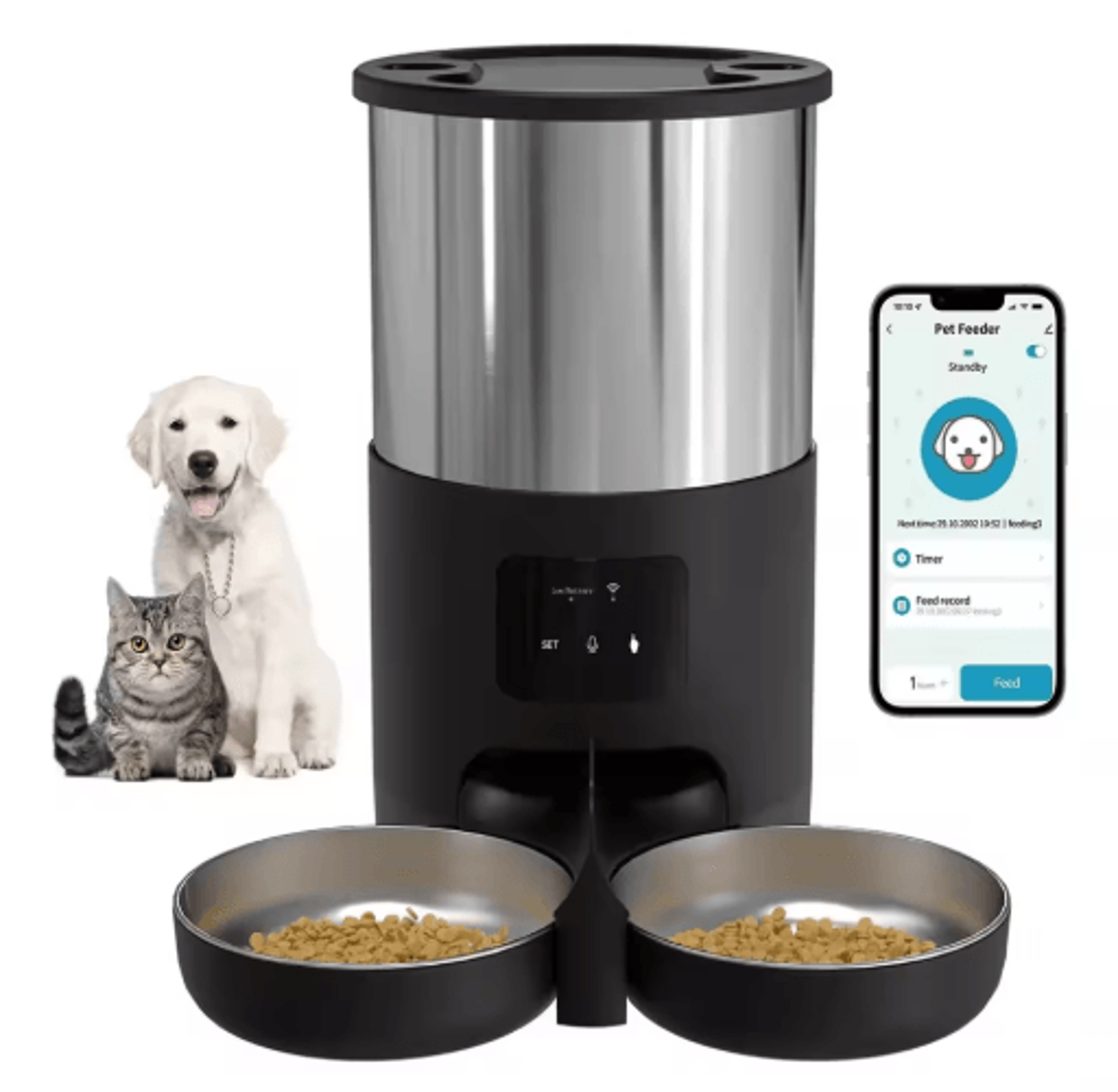 tuya smart 4.5l automatic pet water fountain & feeding station