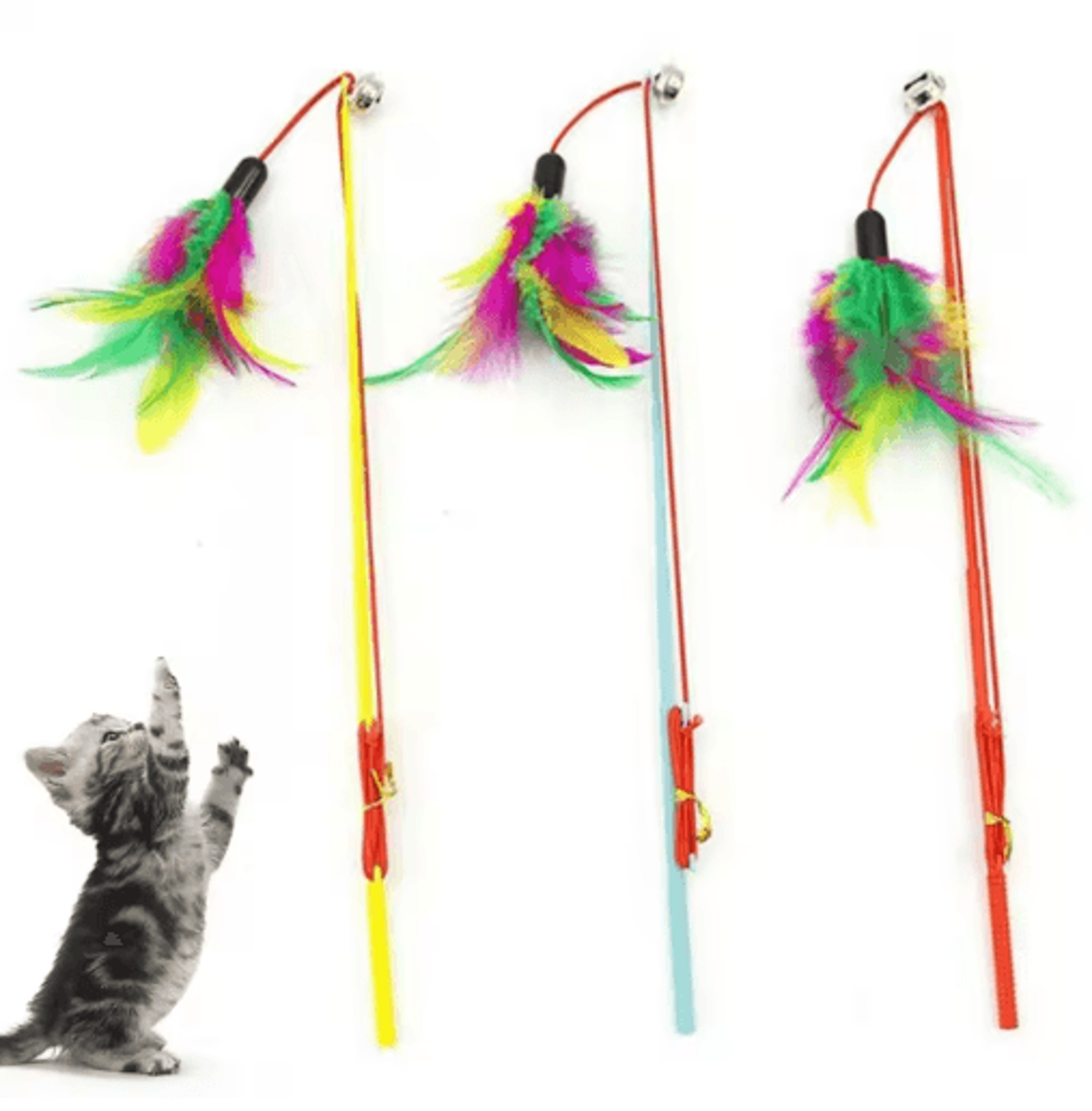interactive feather wand cat toy with bells for active indoor play