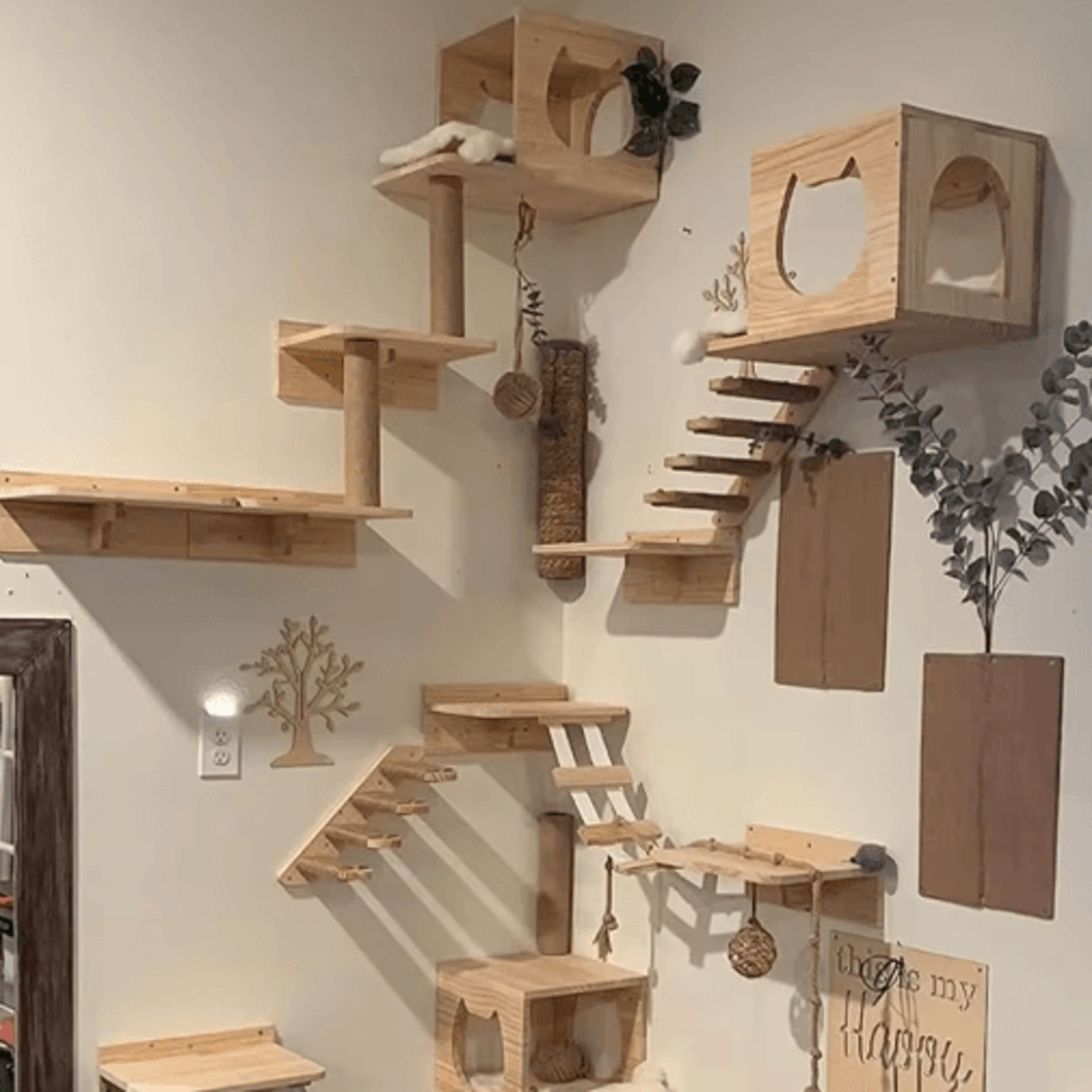 wall-mounted cat climbing shelves set cat hammock, steps & jumping platform