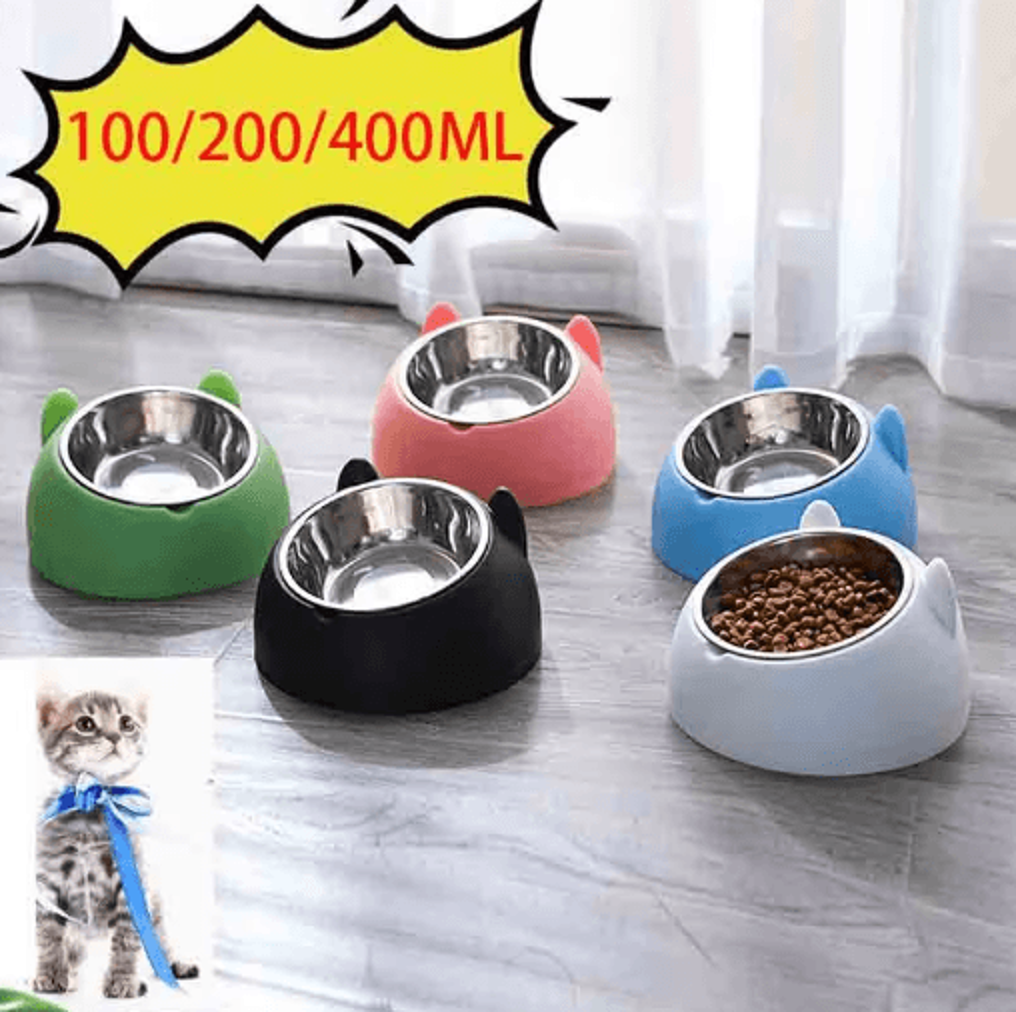 15° tilted stainless steel cat bowl – elevated anti-vomiting pet feeding dish