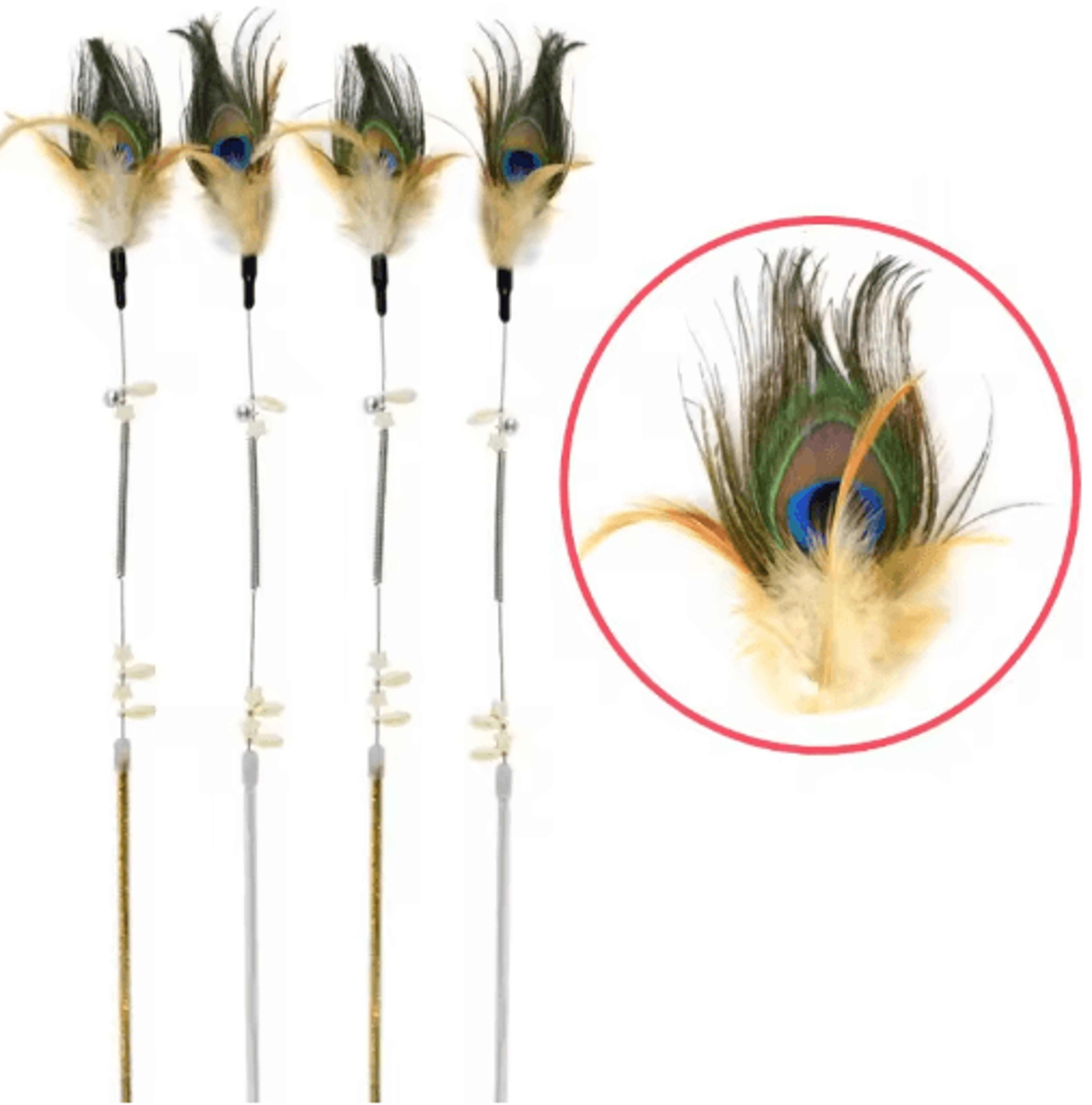 peacock feather cat teaser wand – interactive spring toy with steel wire handle