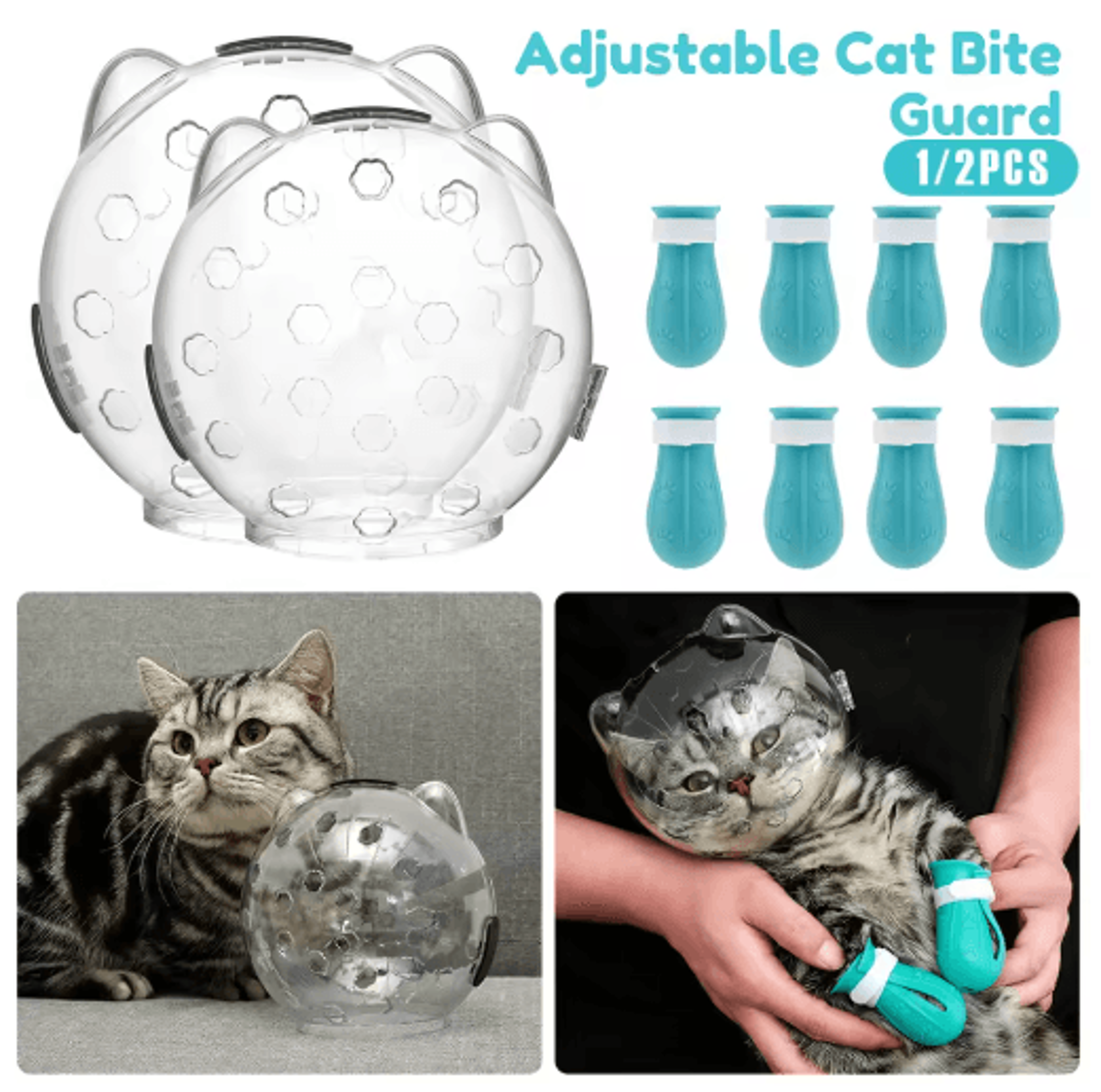 cat grooming muzzle & paw protection set – breathable anti-bite hood with silicone paw covers