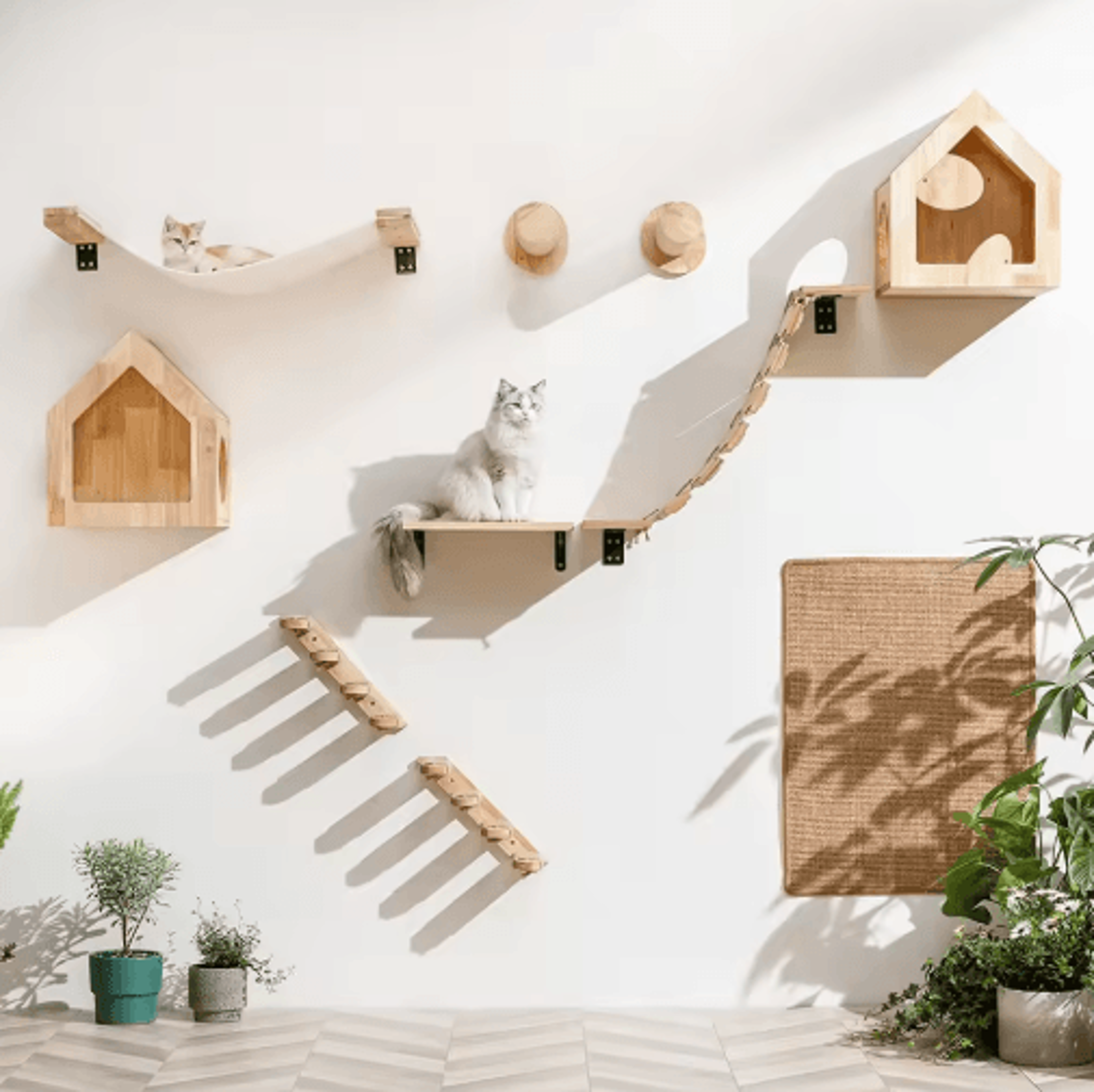 wall-mounted cat climbing shelf set cat ladder scratching post & cozy hideaway house