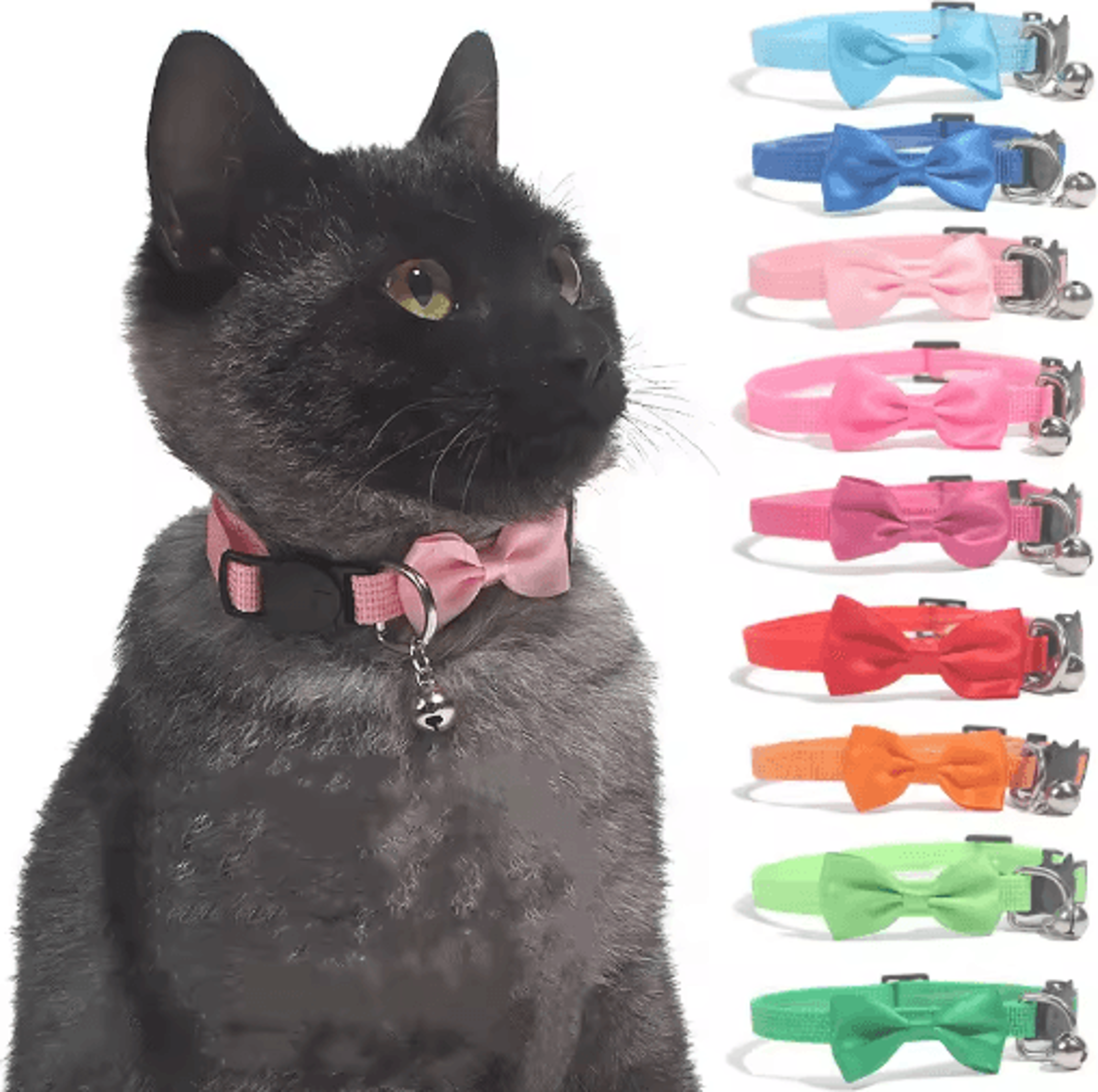 adjustable bow bell cat collar cute multicolor pet collar for cats & small pets