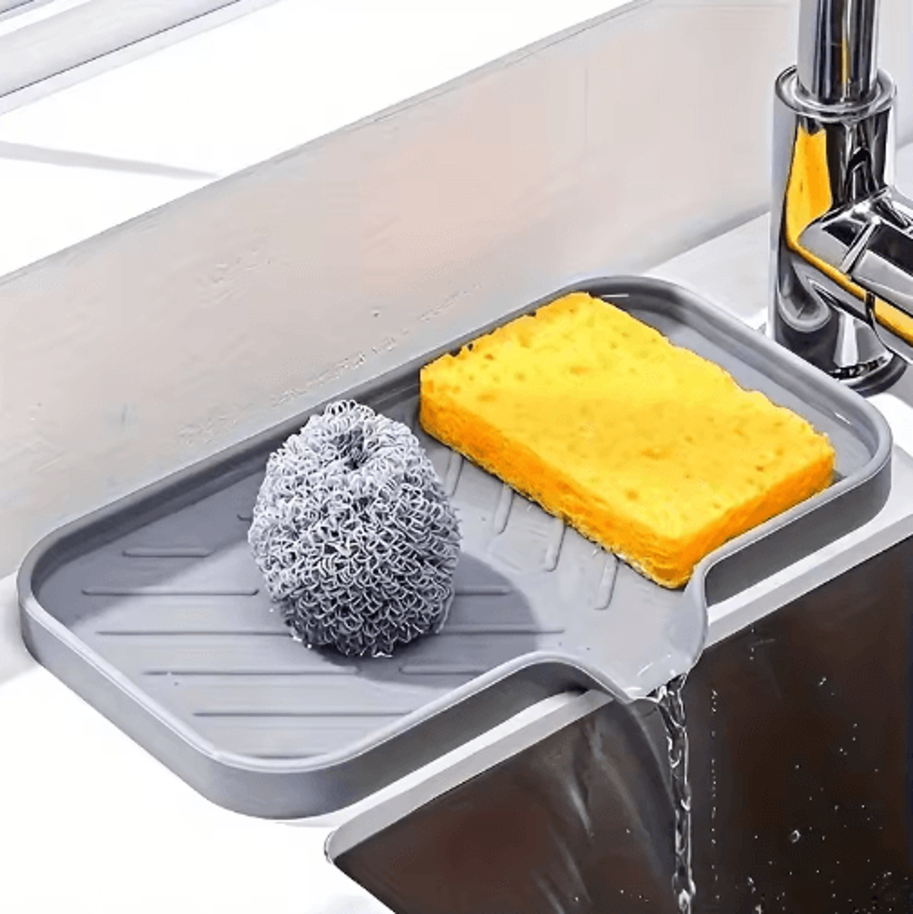 silicone kitchen sink organizer tray – water-resistant soap & sponge holder for countertop storage