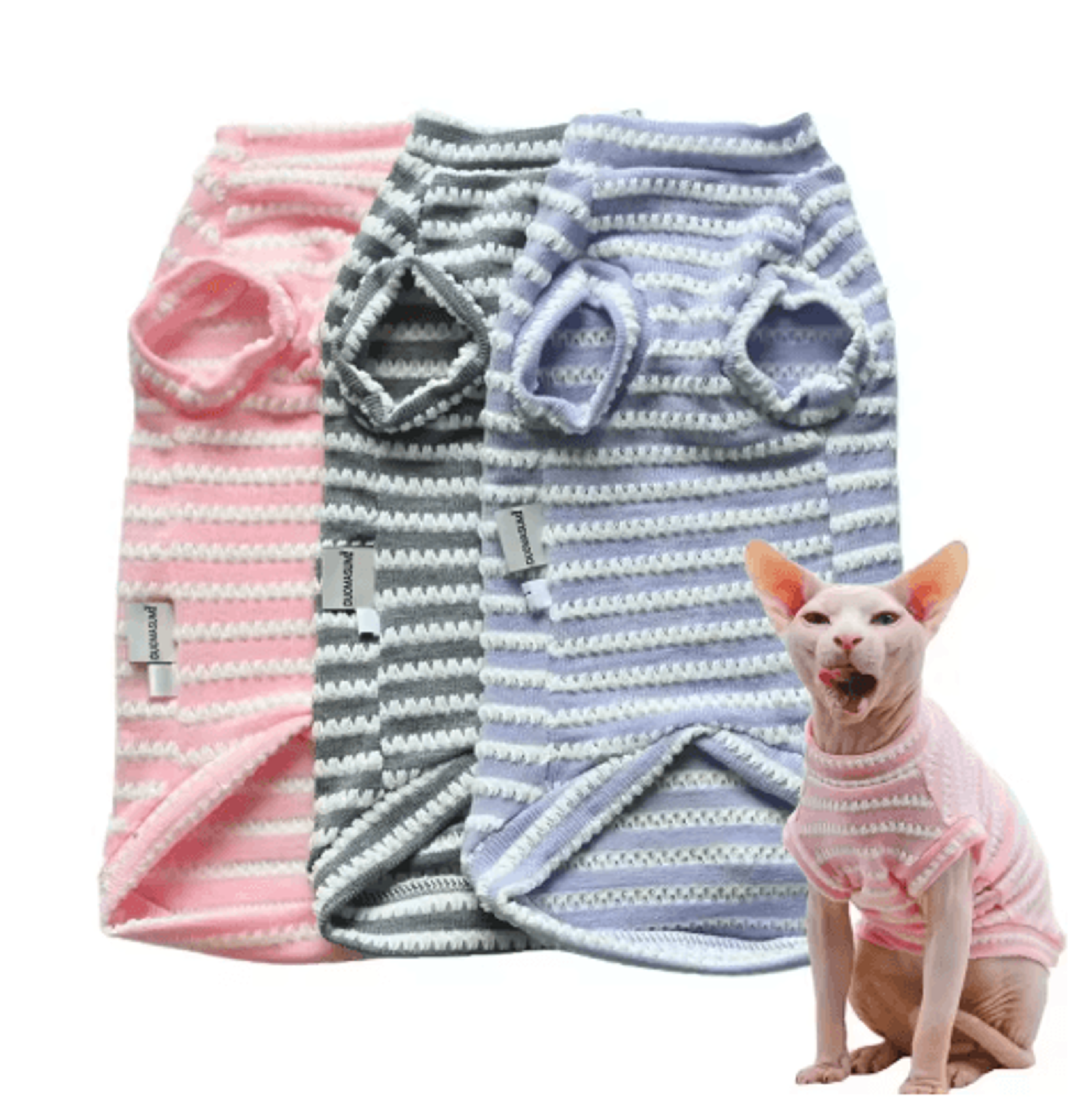 breathable summer sphynx cat vest – striped shirt for sphynx & devon rex cats