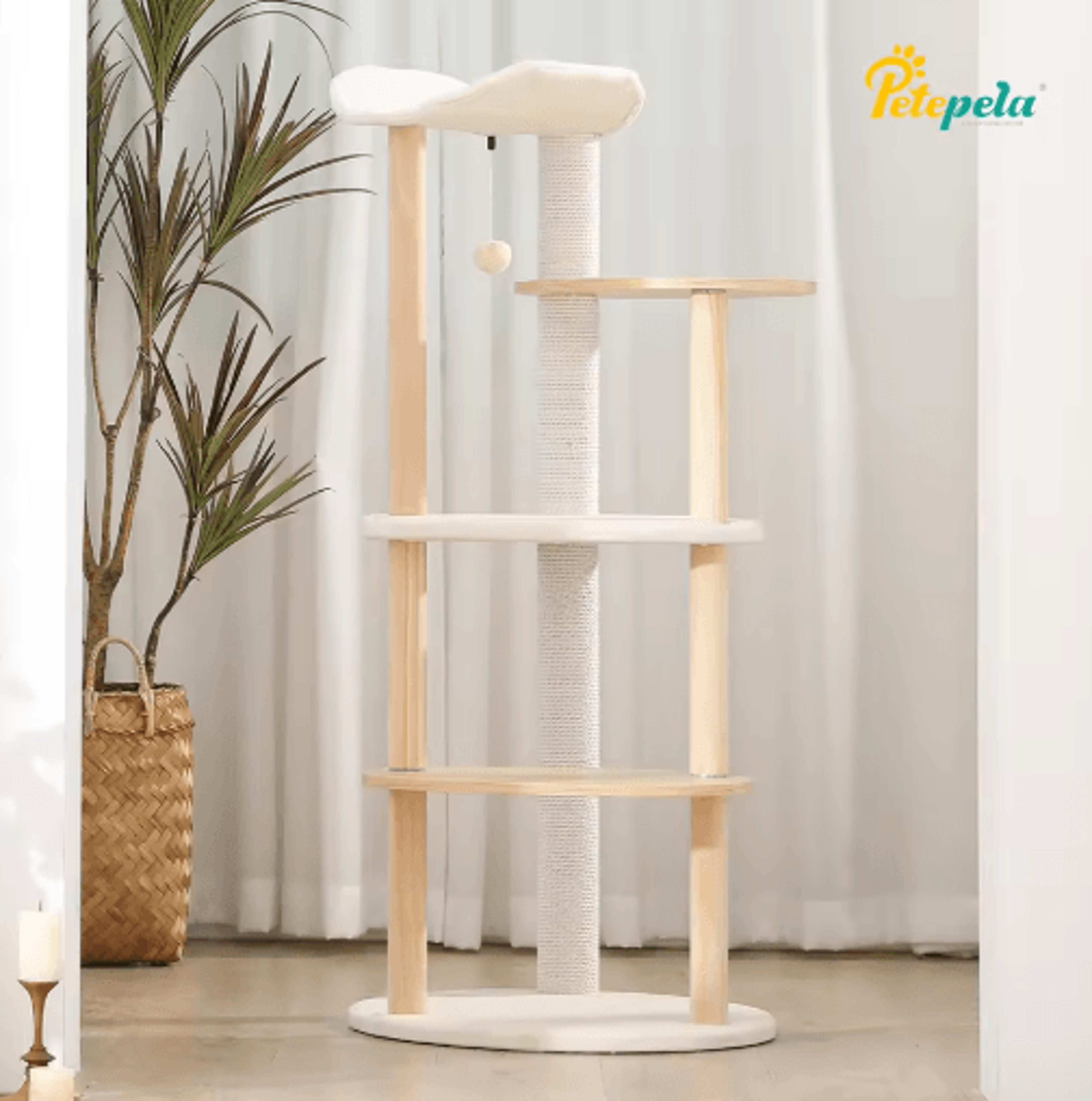 modern wooden cat tree tower – multi-level cat furniture with condo, scratching posts & perch