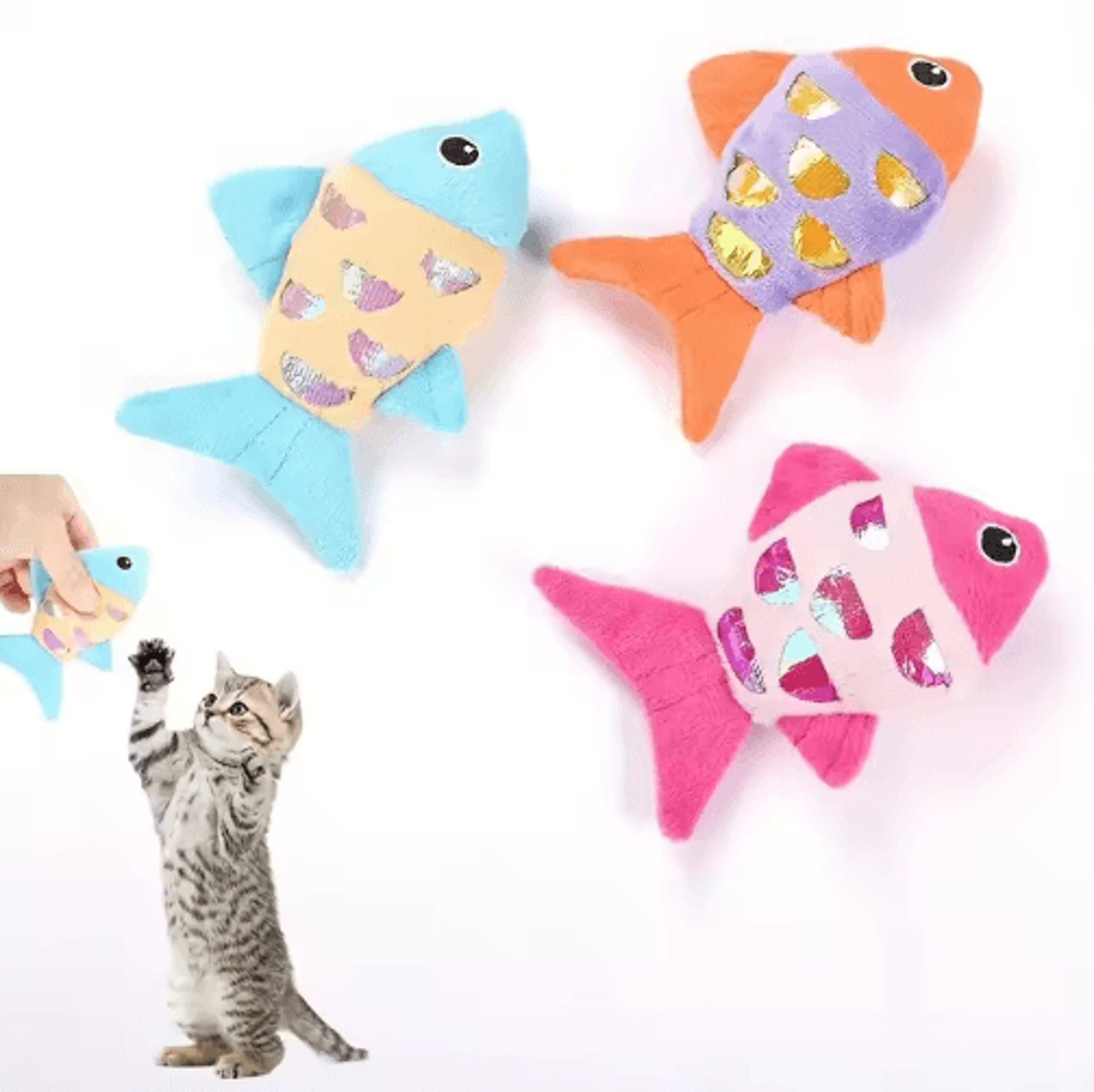 colorful fish catnip kicker toy – crinkle paper plush chew & interactive cat toy