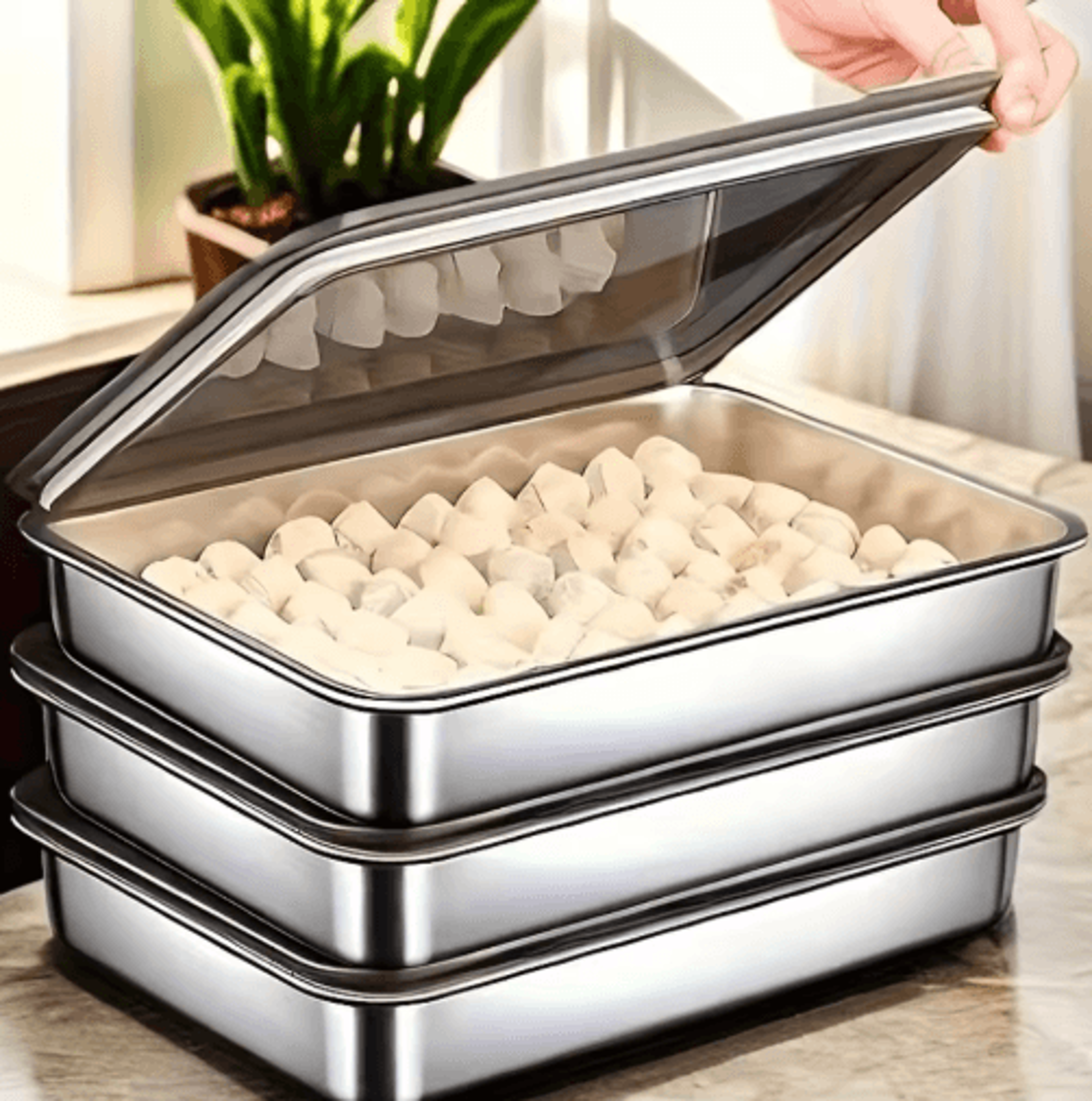 4-piece stainless steel baking pan set with lids for roasting & meal prep
