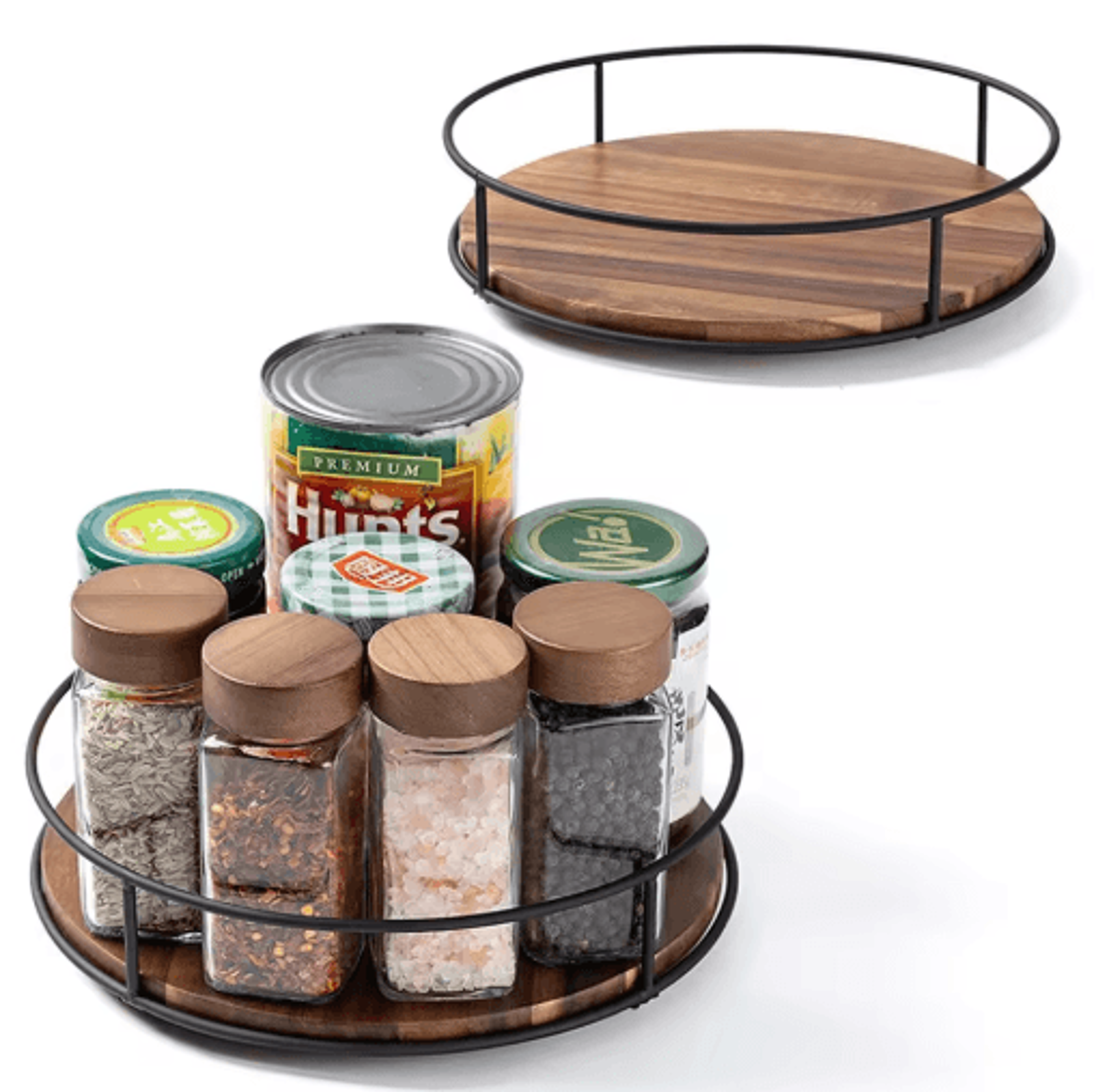 acacia wood lazy susan turntable organizer with metal frame