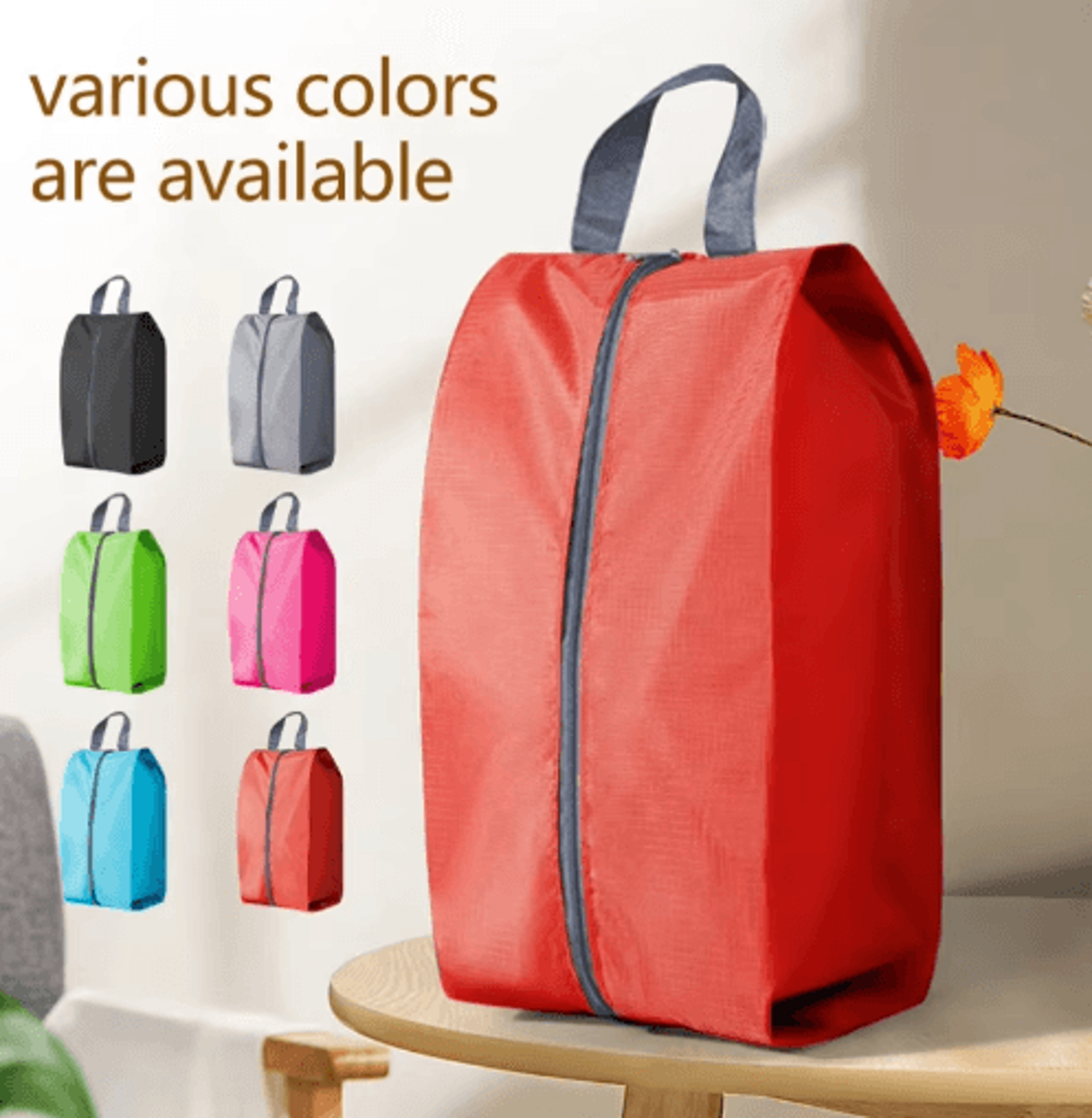 waterproof travel shoe storage bag with zipper pocket