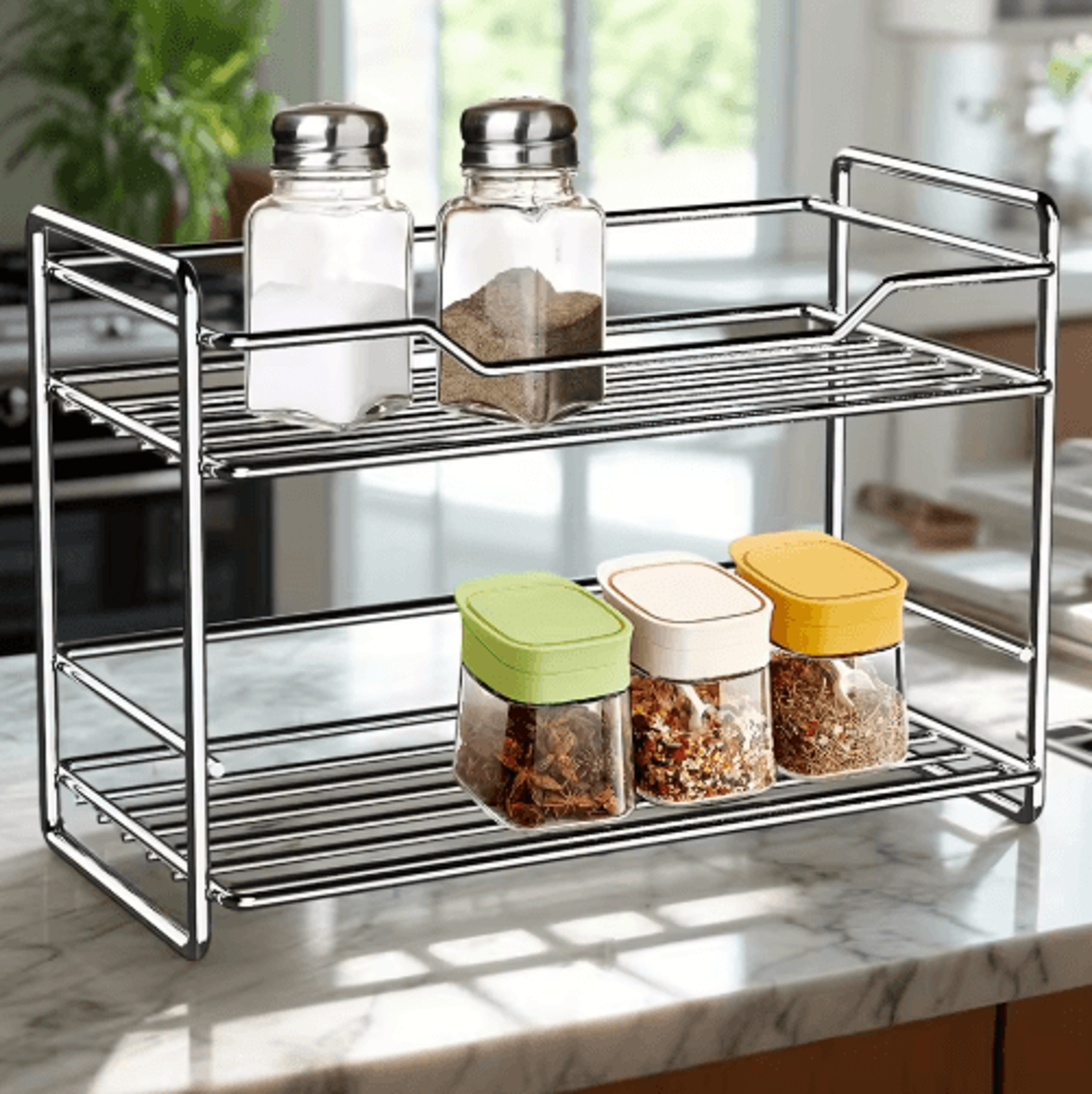 2-tier stainless steel countertop spice rack & kitchen organizer shelf
