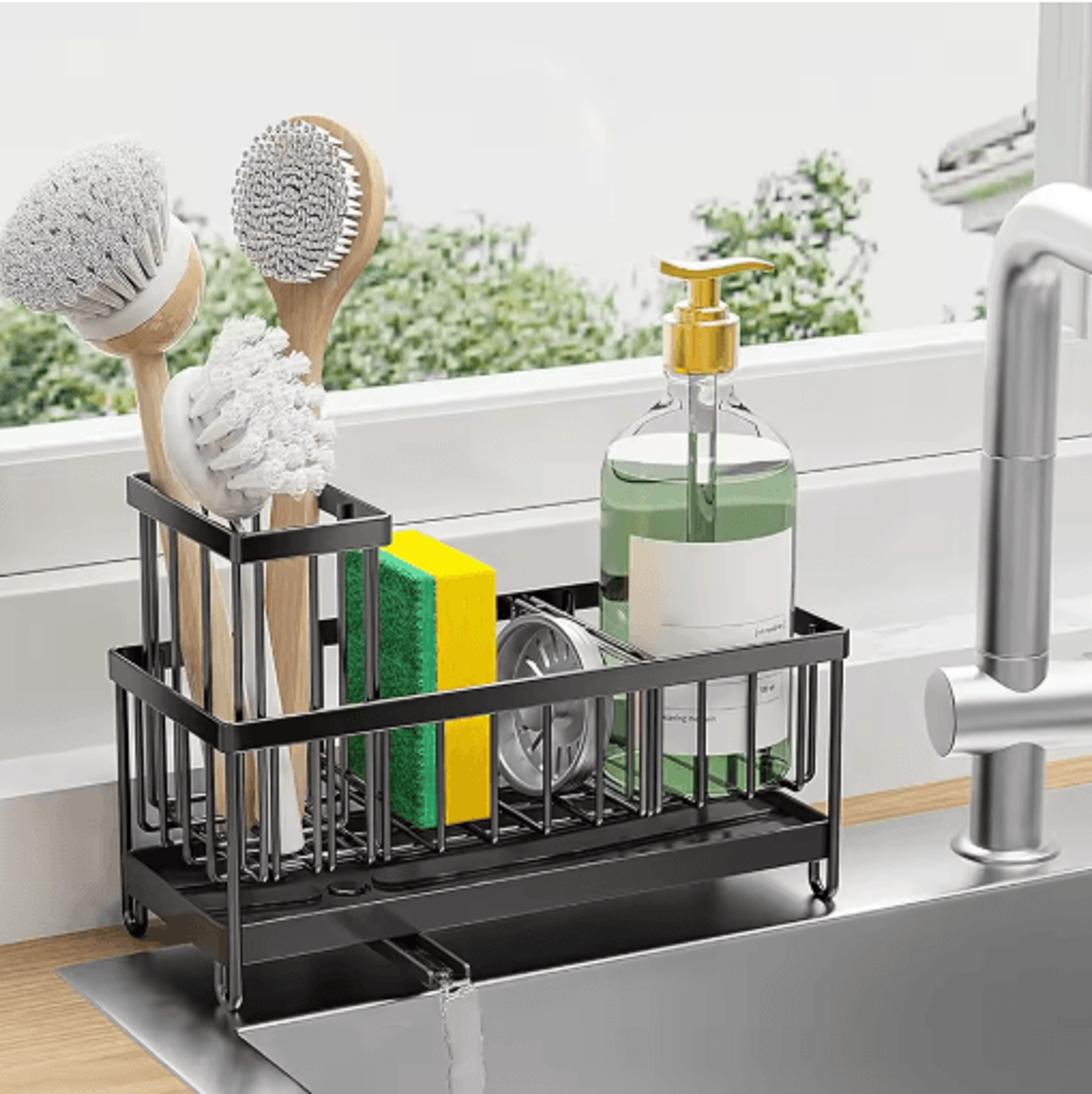 stainless steel kitchen sink sponge holder & brush organizer caddy