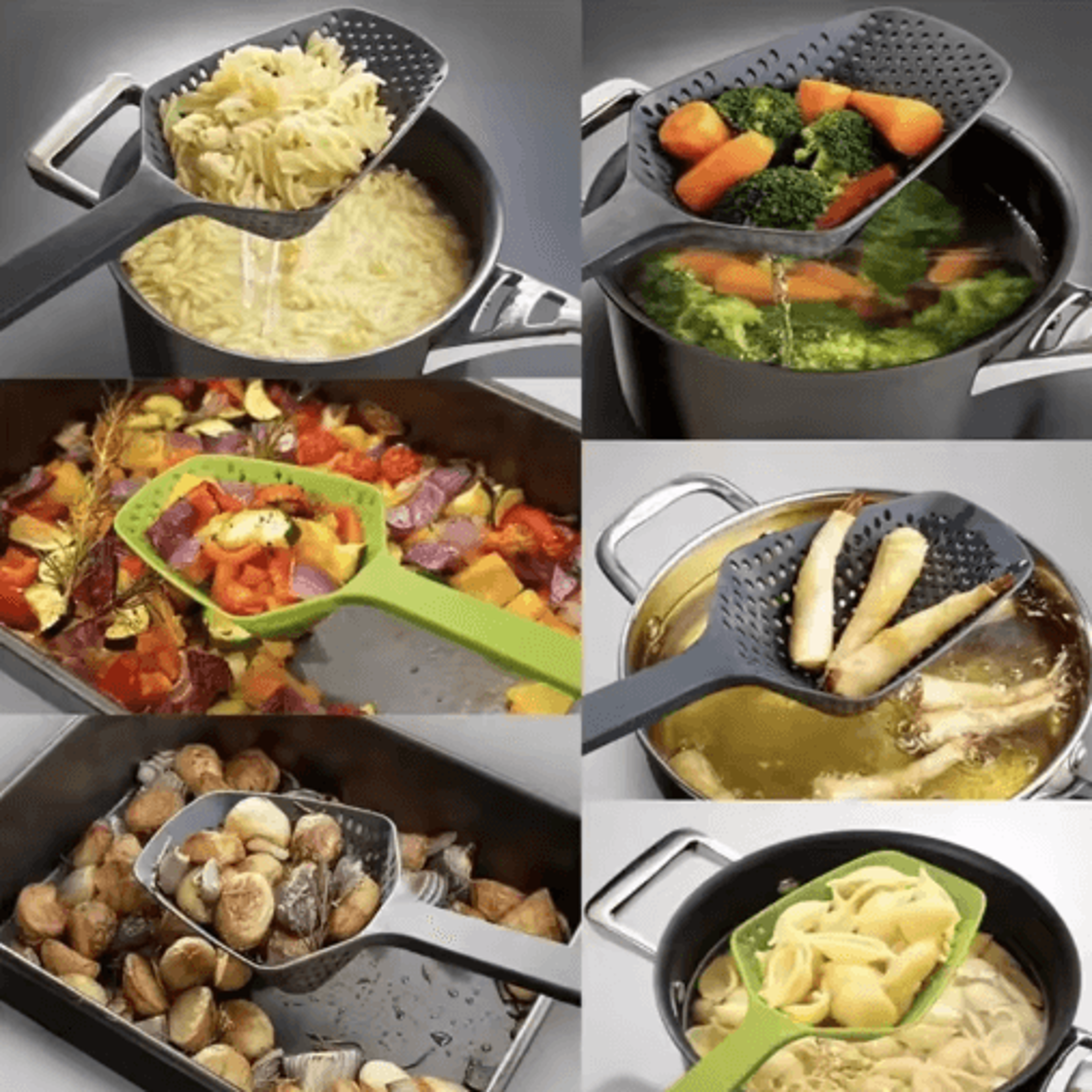 multi-purpose silicone slotted scoop strainer for cooking & draining