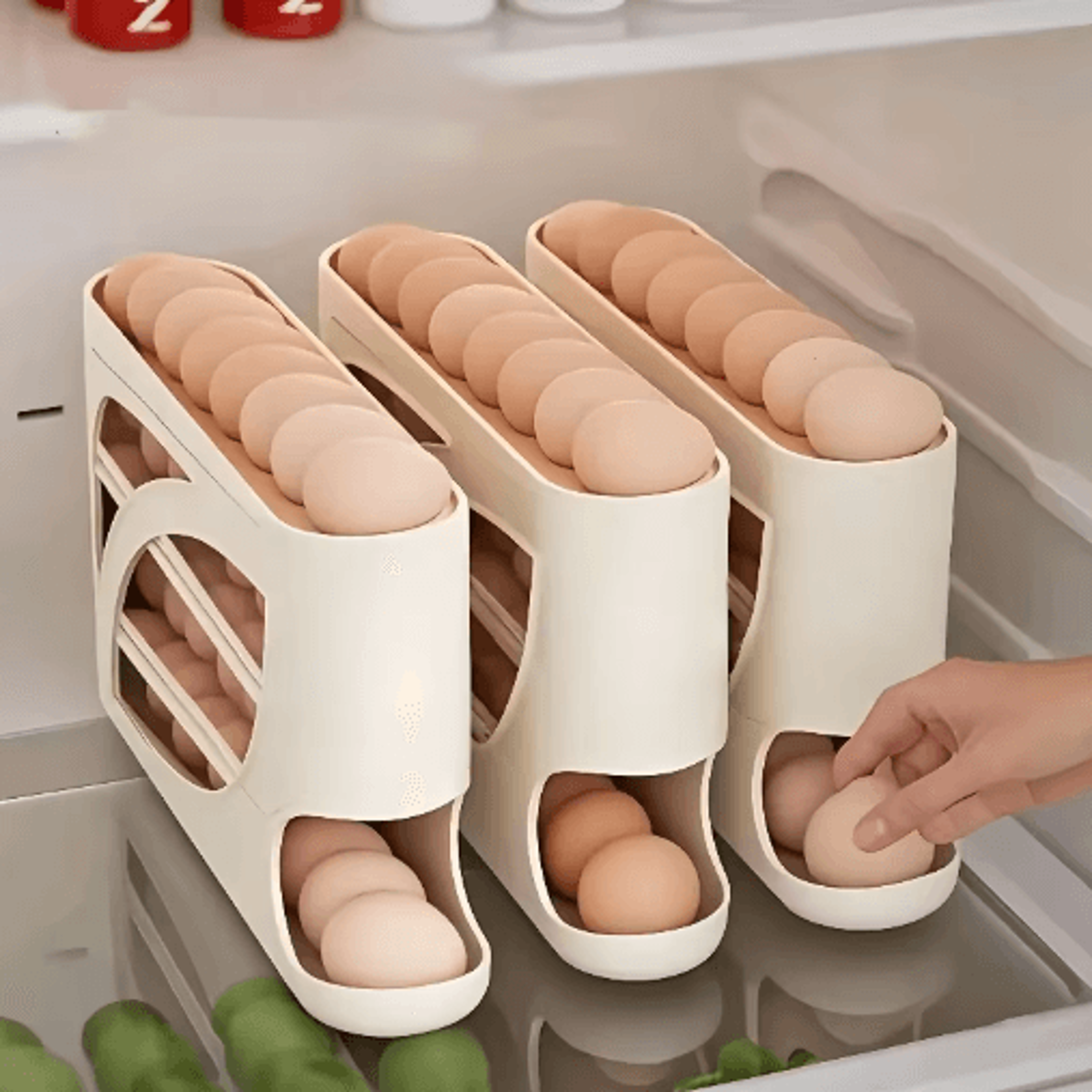 automatic rolling egg holder for refrigerator with large capacity storage