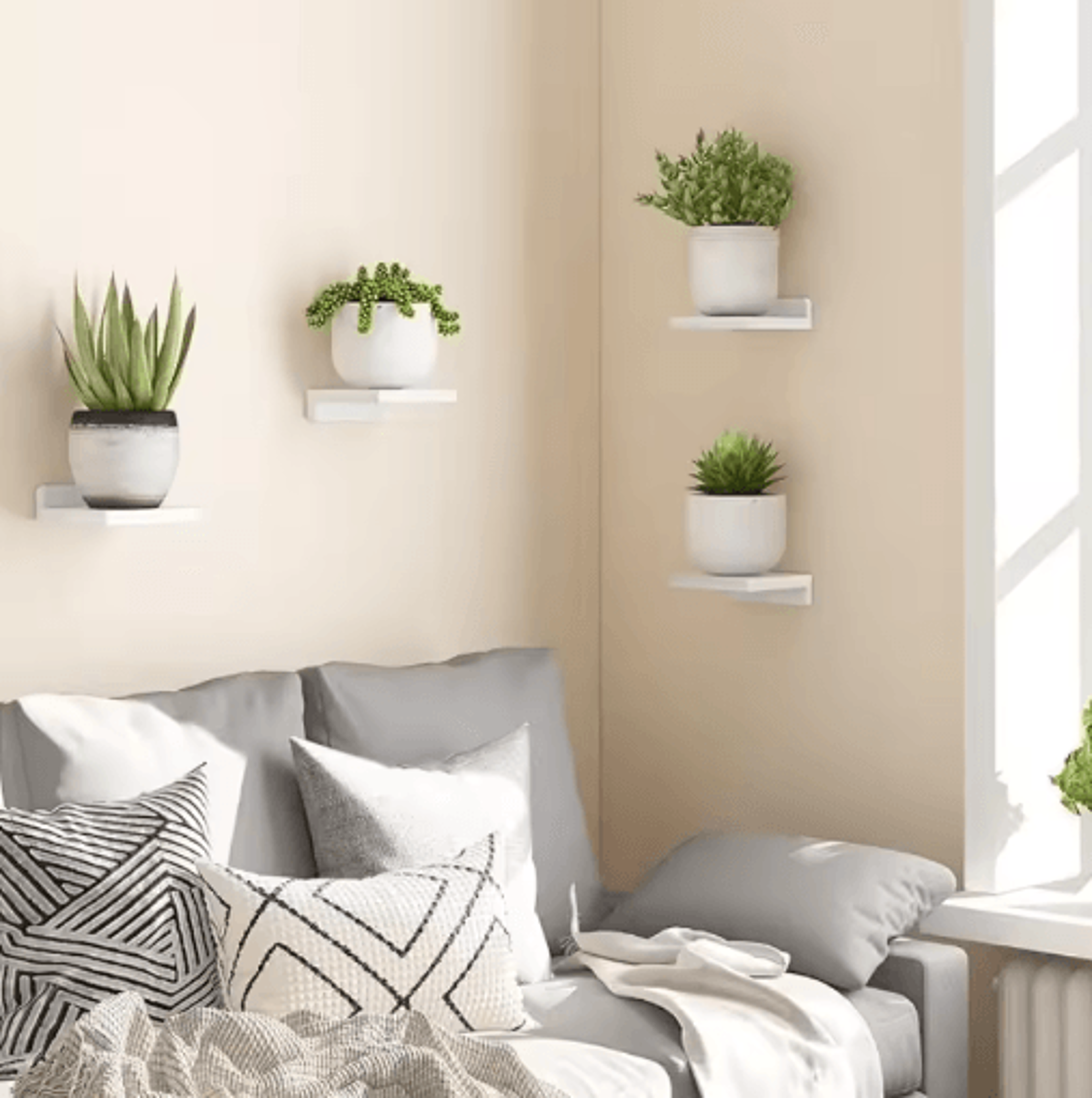 rustic white floating wall shelves set for bedroom, living room & bathroom decor
