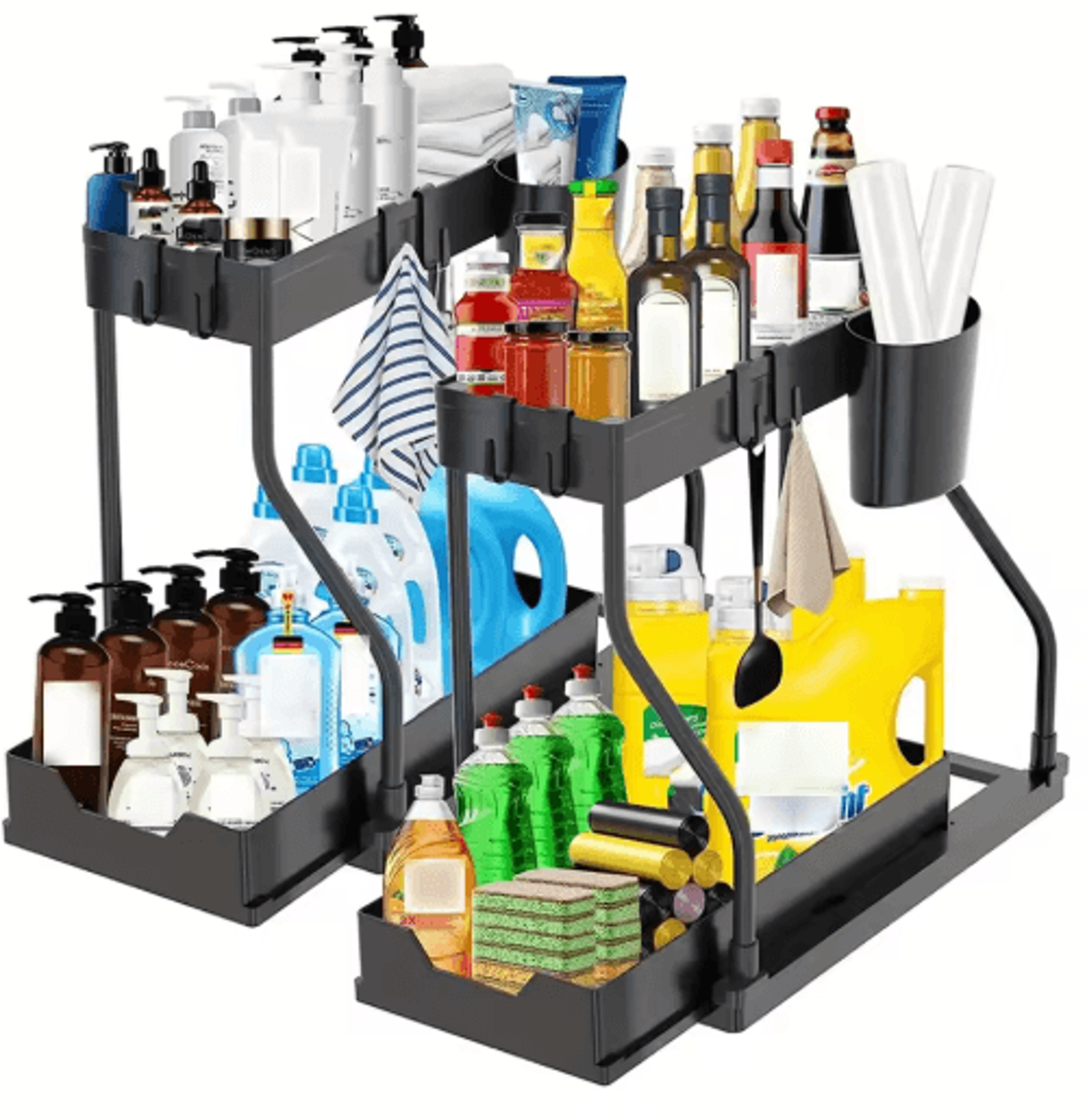 double-layer pull-out under sink storage rack with sliding drawers