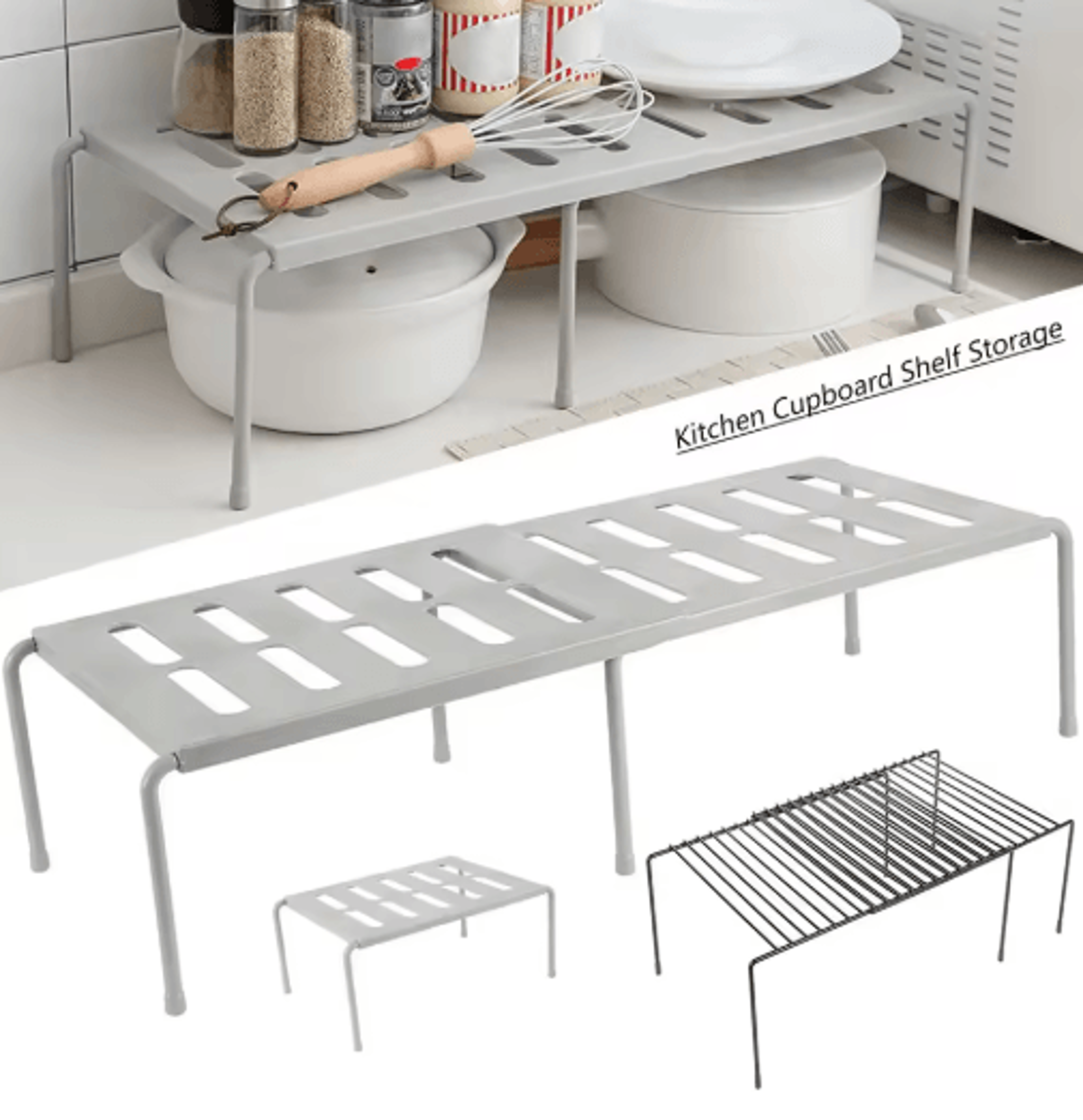 expandable kitchen storage shelf organizer for countertop & cabinet space