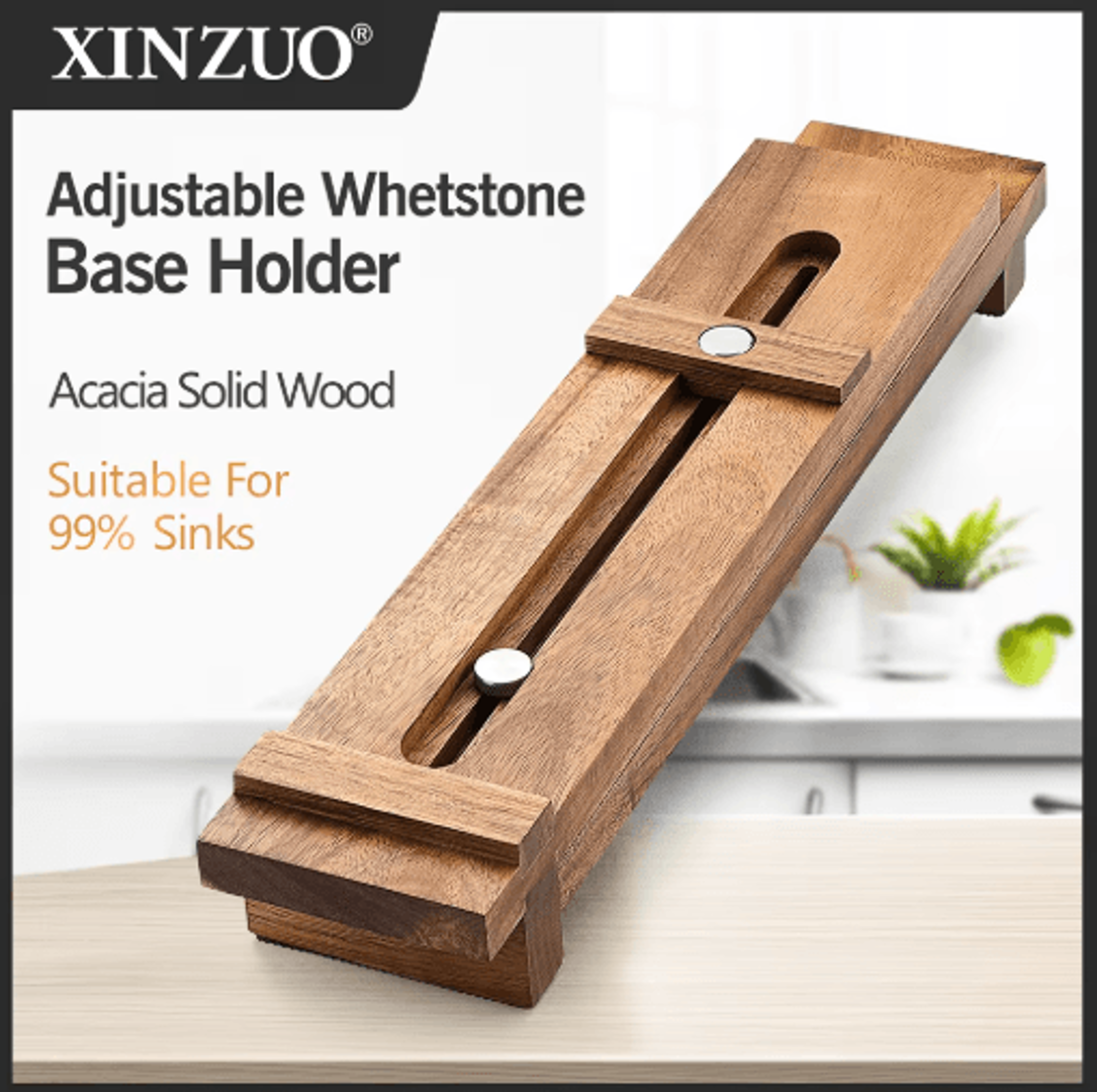 xinzuo adjustable acacia wood whetstone holder for secure knife sharpening